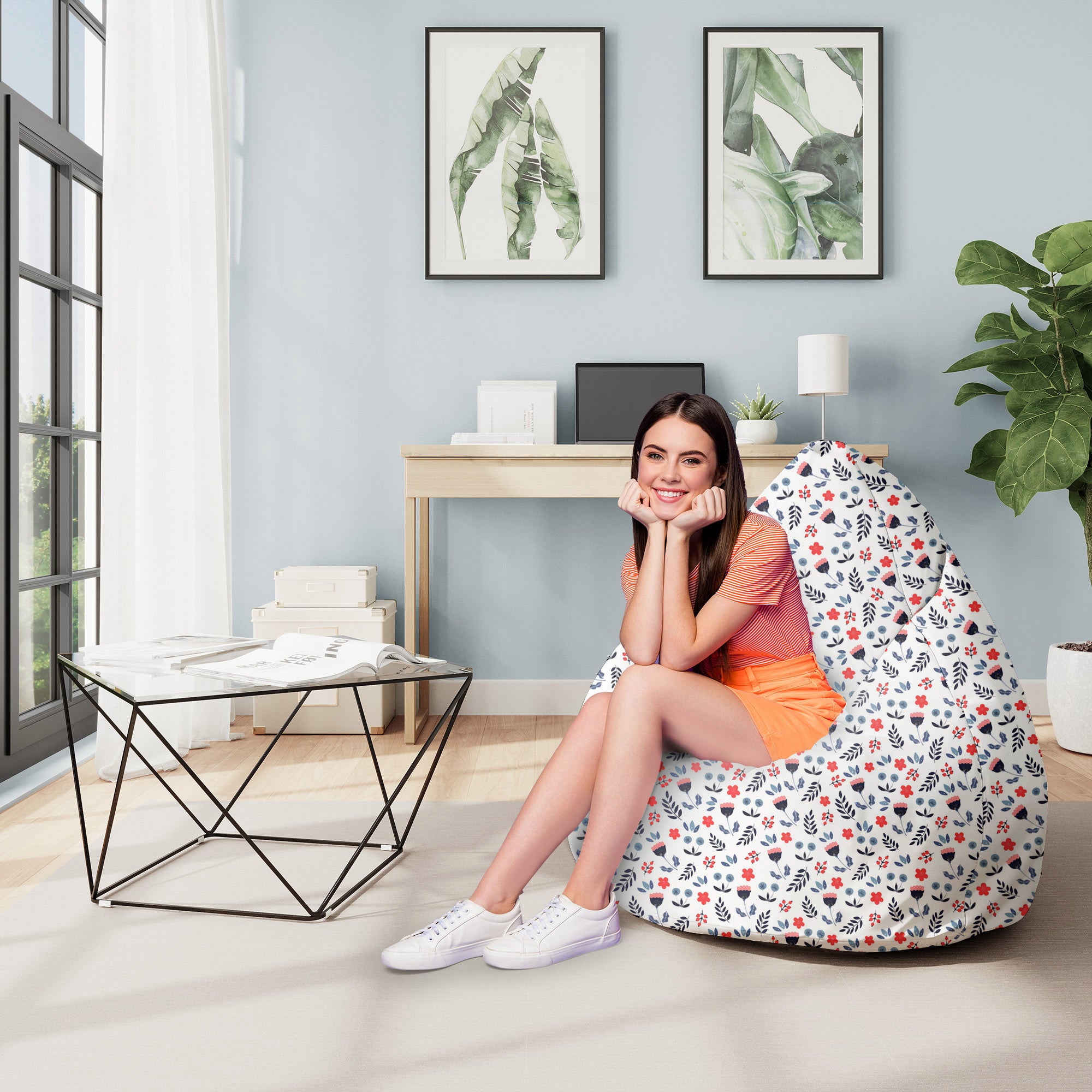 Sitzsack Pearshape Skandinavische Blumen-M-Oxford