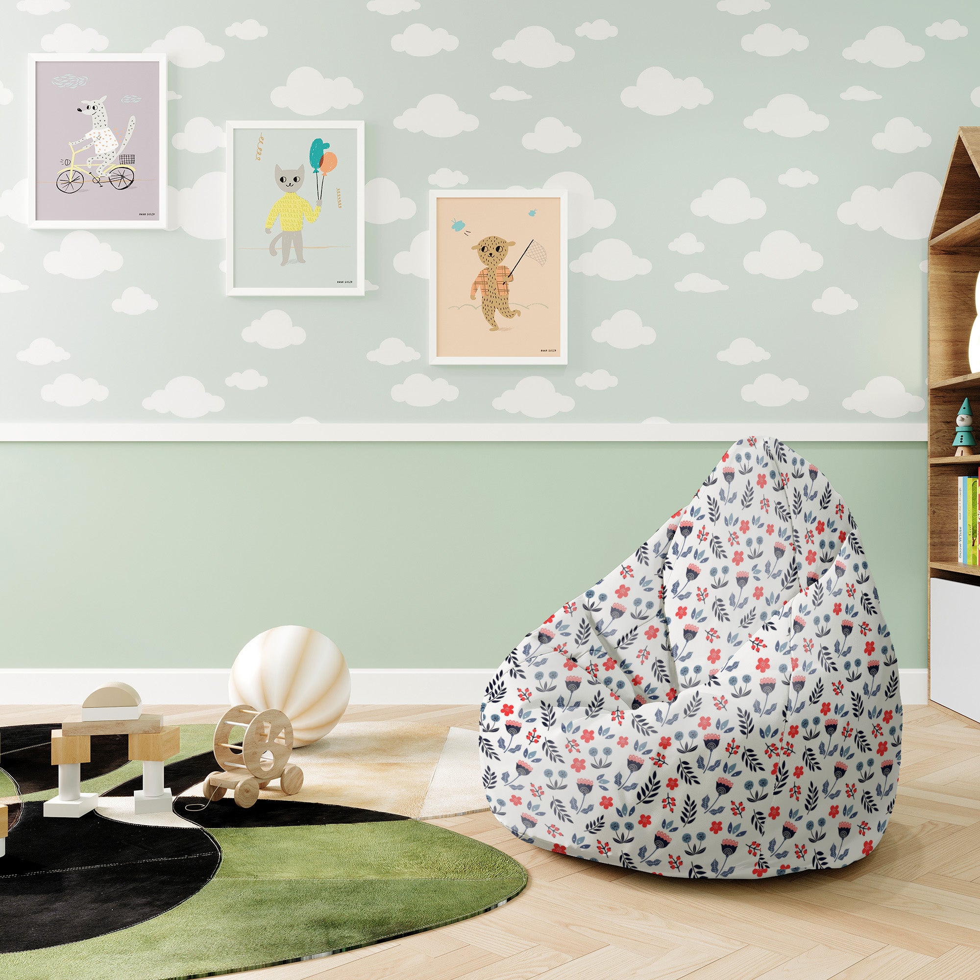Sitzsack Pearshape Skandinavische Blumen-S-Velvet