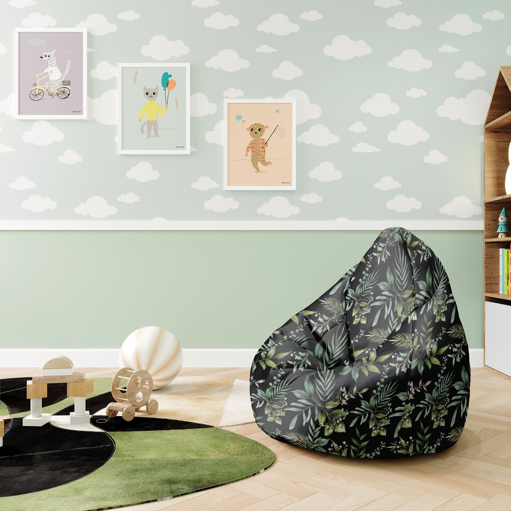 Pearshape Pouf Watercolor Elegant Floral-S-Velvet