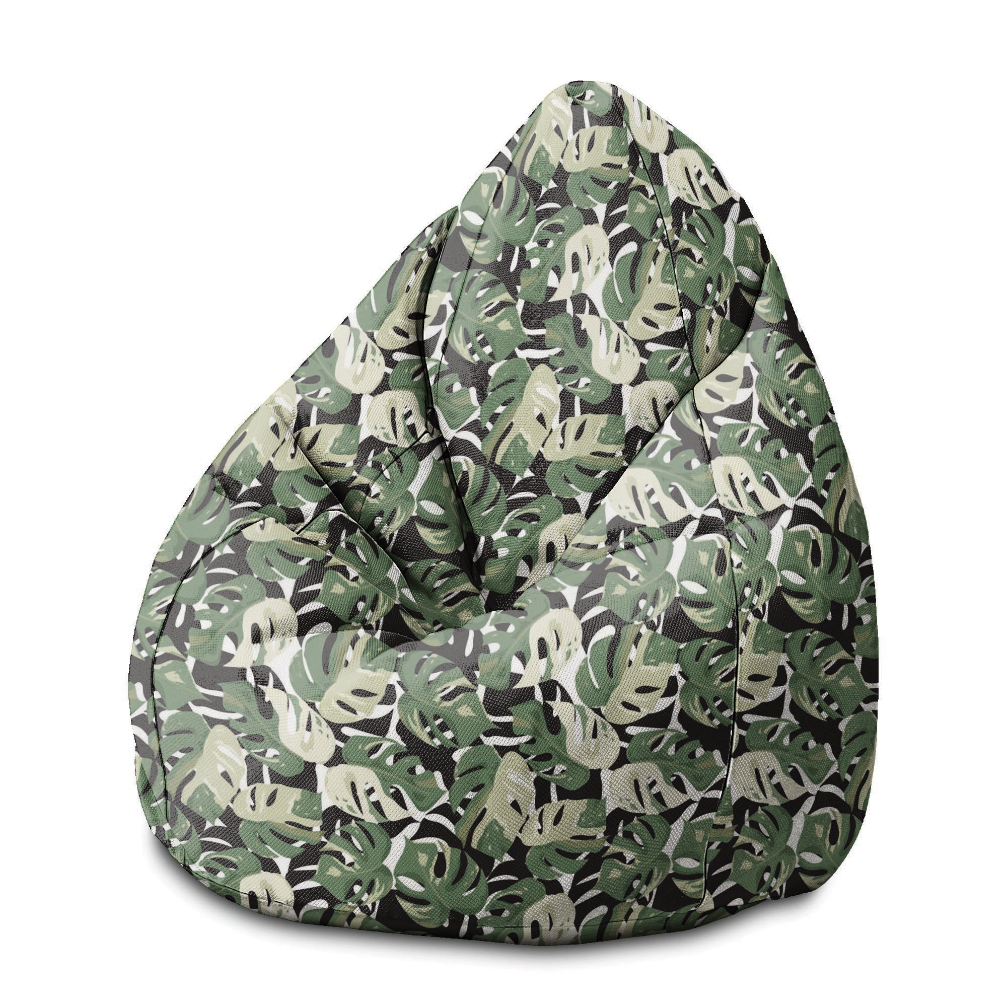 Sitzsack Pearshape Grün-Schwarz Monstera-M-Velvet
