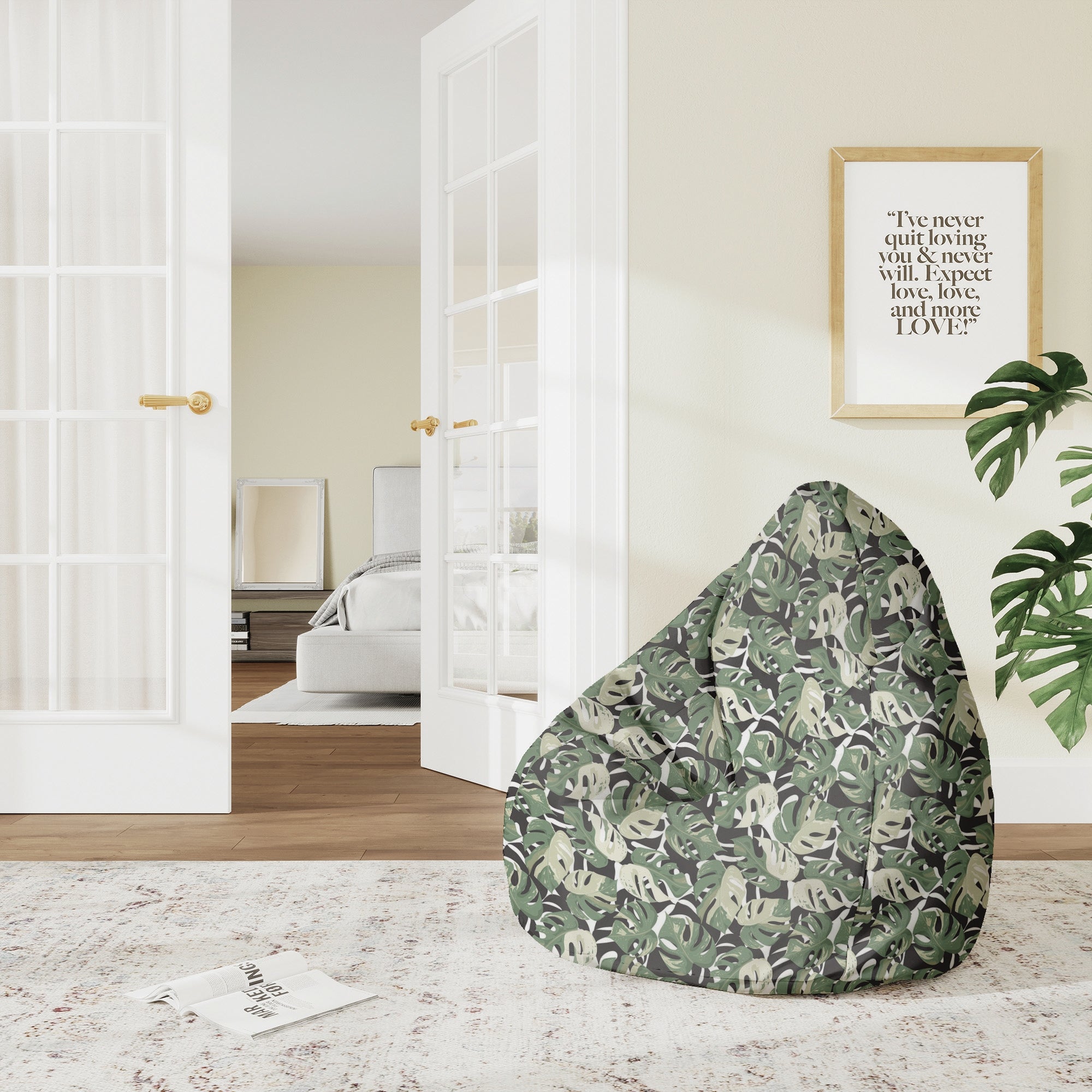 Sitzsack Pearshape Grün-Schwarz Monstera-M-Oxford