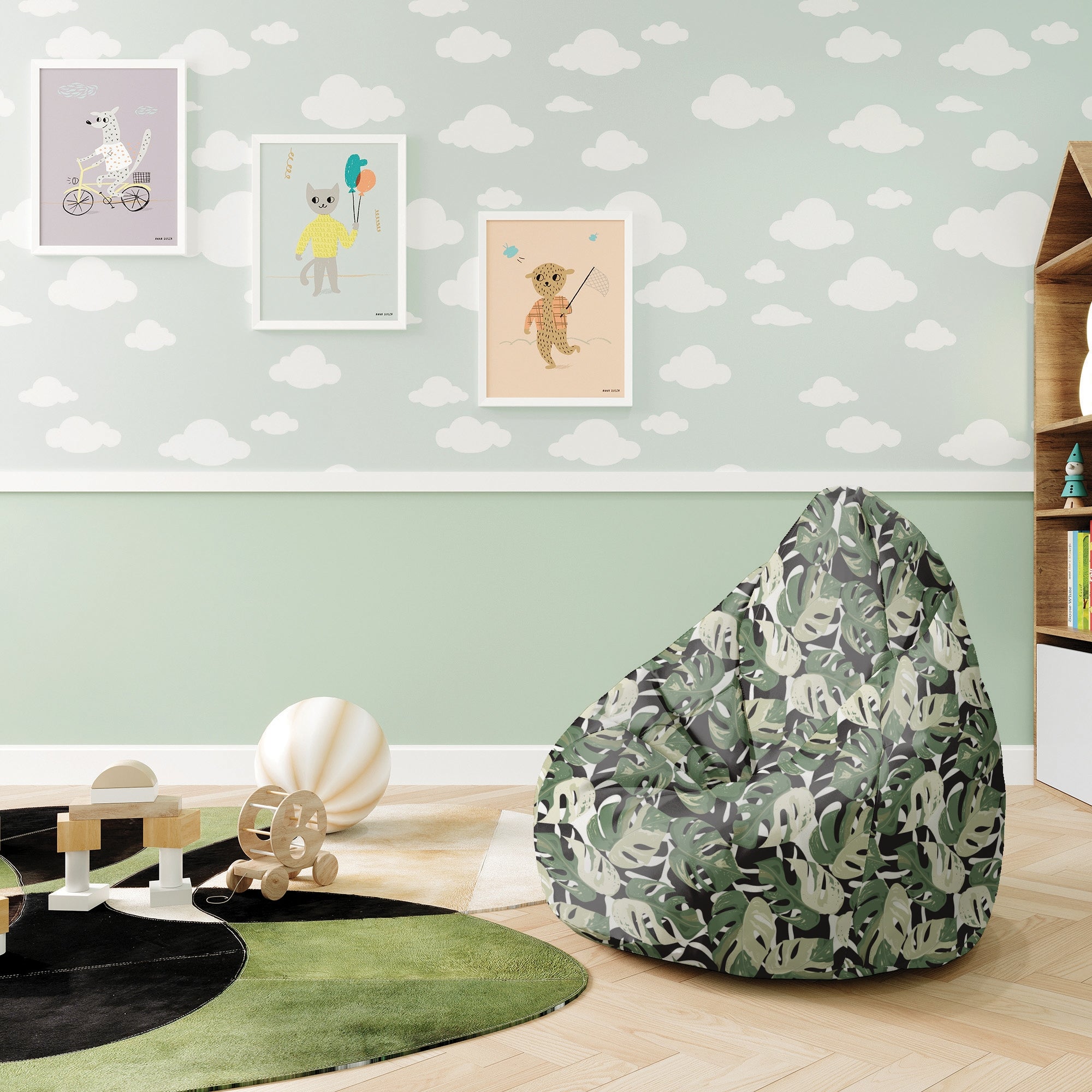 Sitzsack Pearshape Grün-Schwarz Monstera
