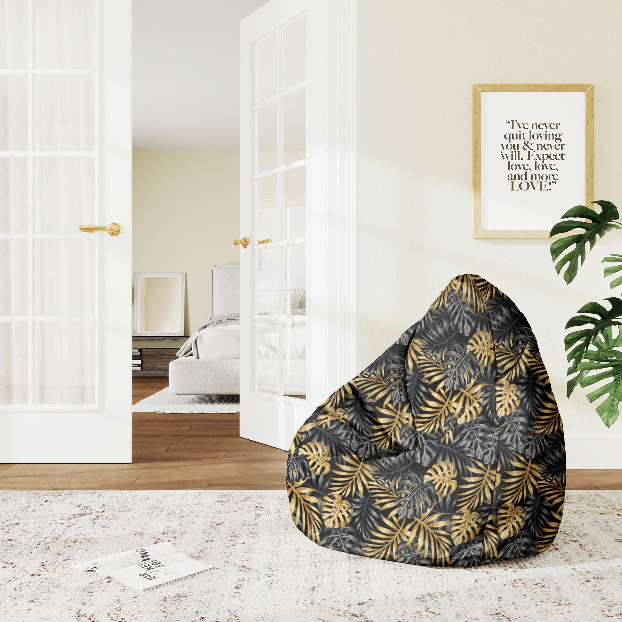 Puf Pearshape Złota Monstera-M-Oxford