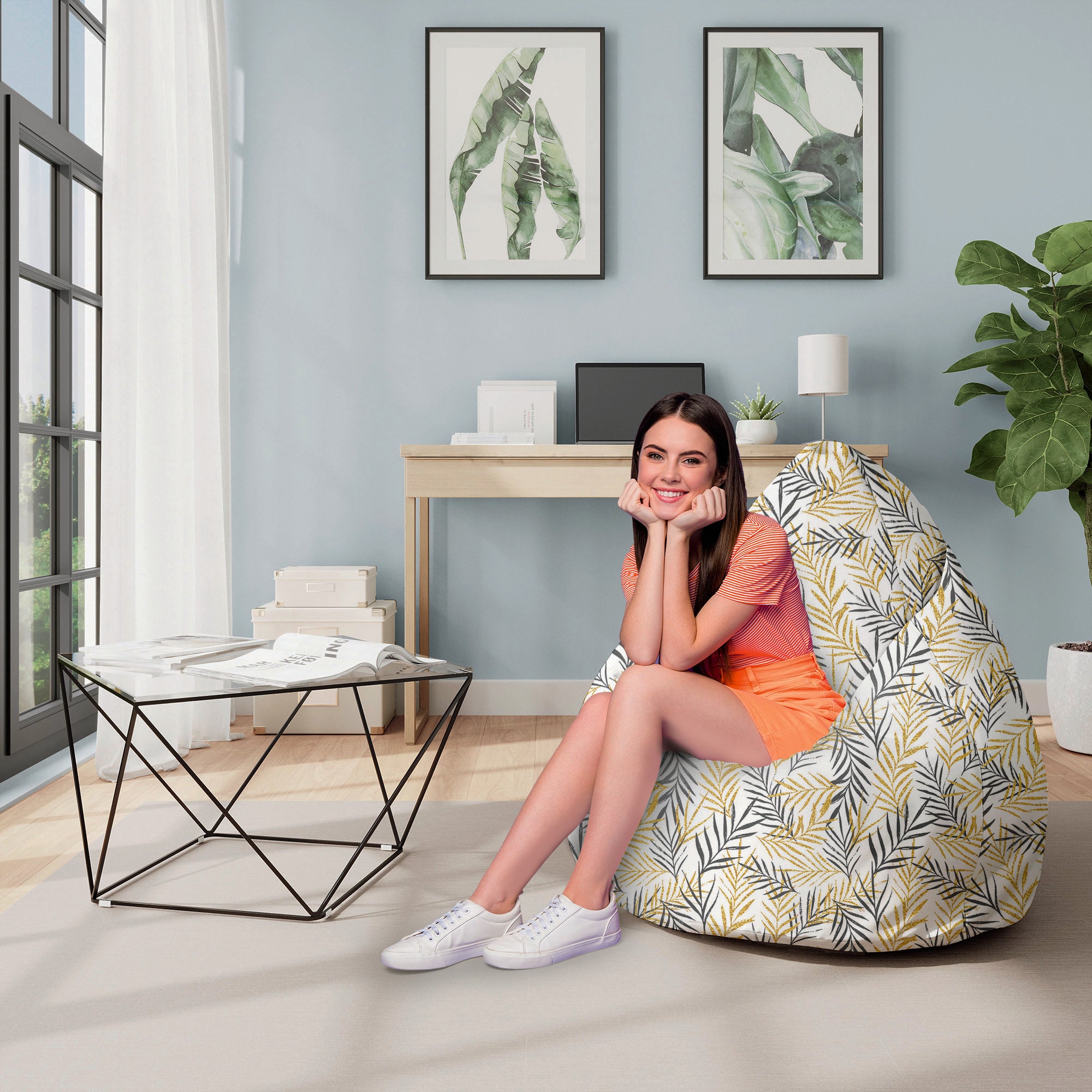 Sitzsack Pearshape Goldene Blätter-M-Oxford