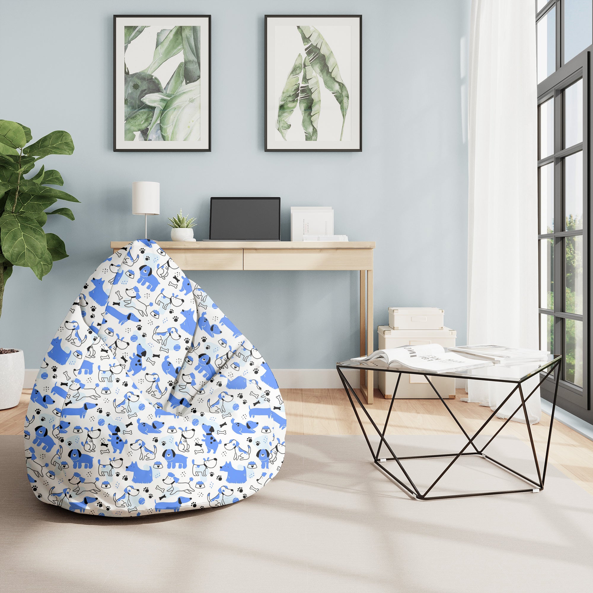 Sitzsack Pearshape Blaue Hunde-M-Velvet