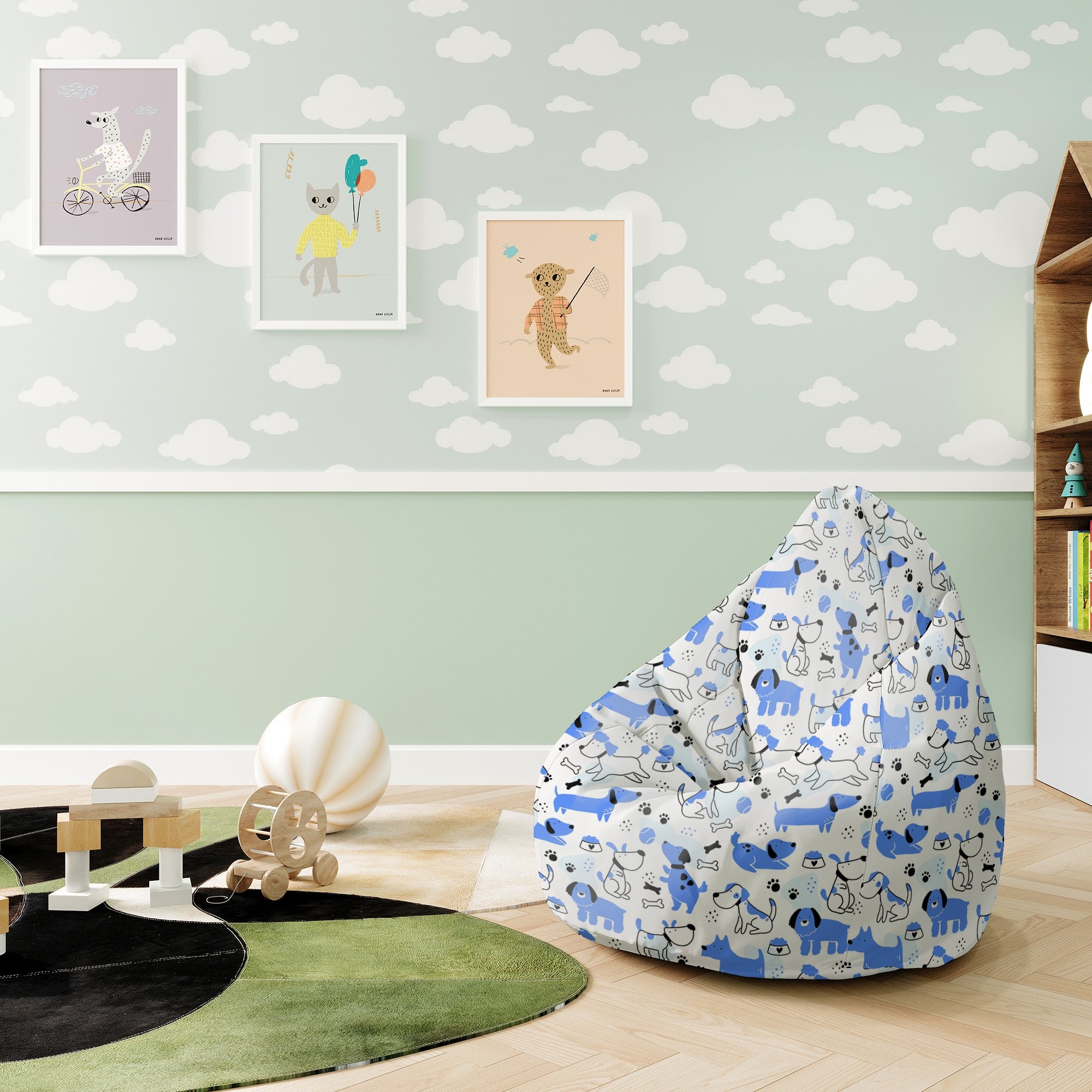 Sitzsack Pearshape Blaue Hunde