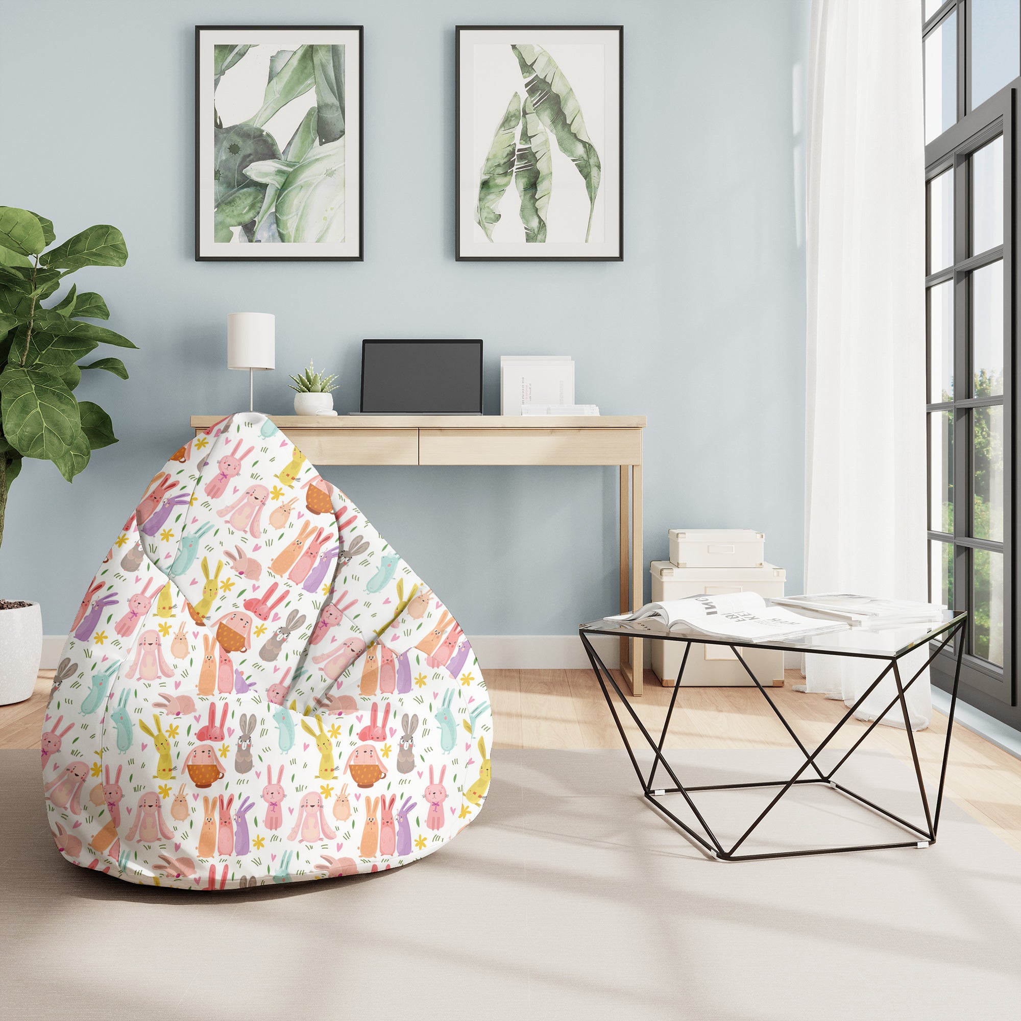 Puf Birnenform Bunte Hasen-M-Oxford