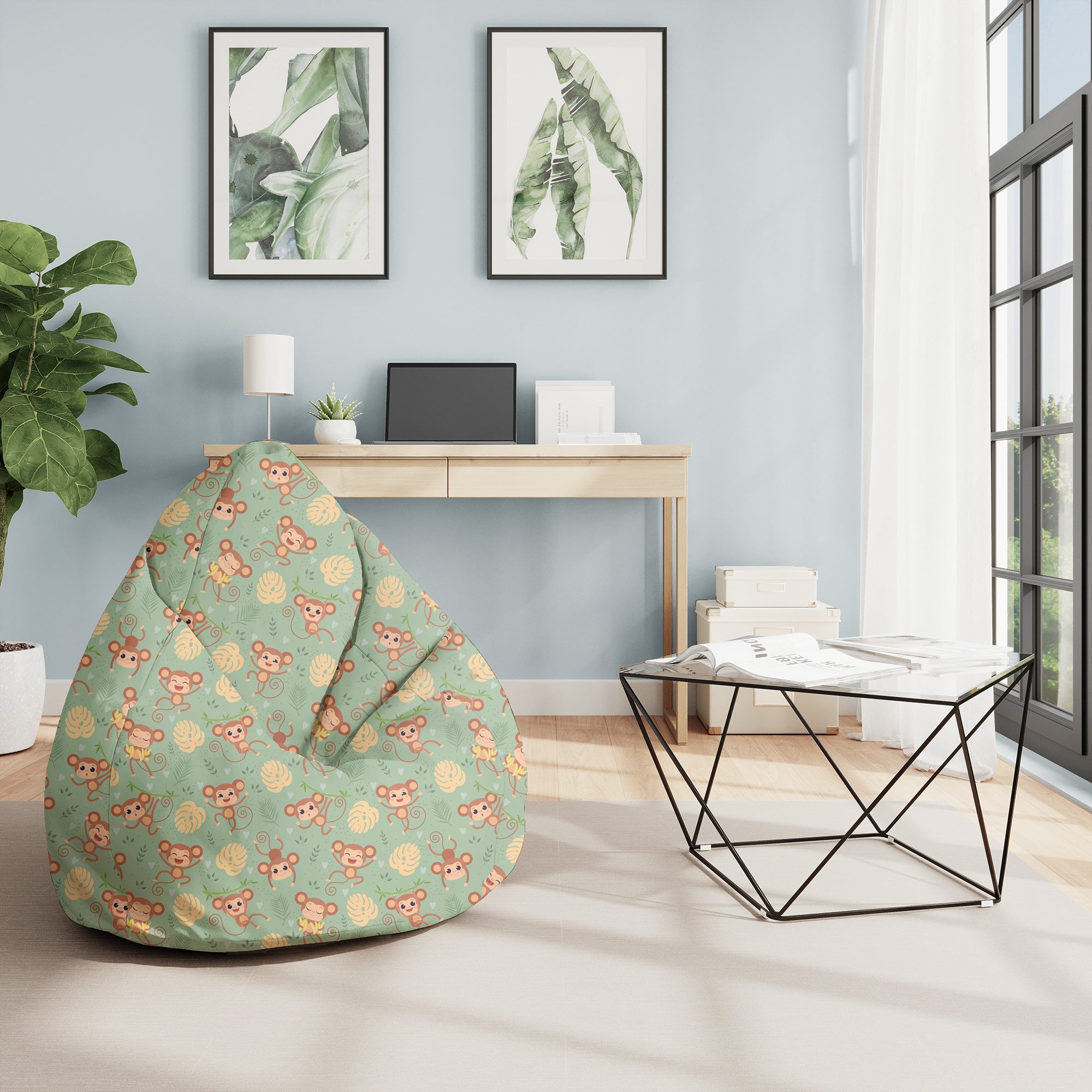 Sitzsack Birnenform Affe im Dschungel-M-Samt