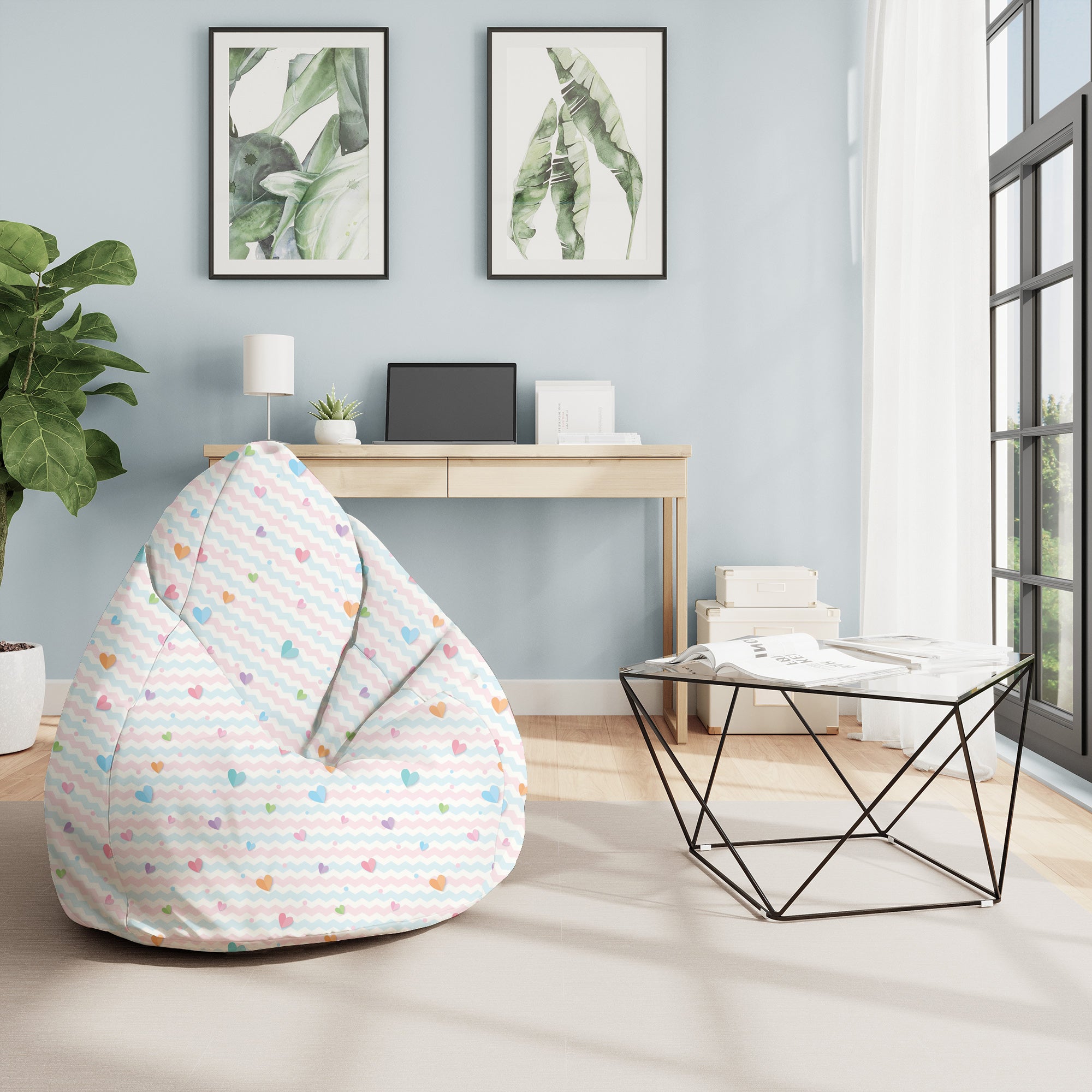 Sitzsack Birnenform Pastellherzen-M-Samt