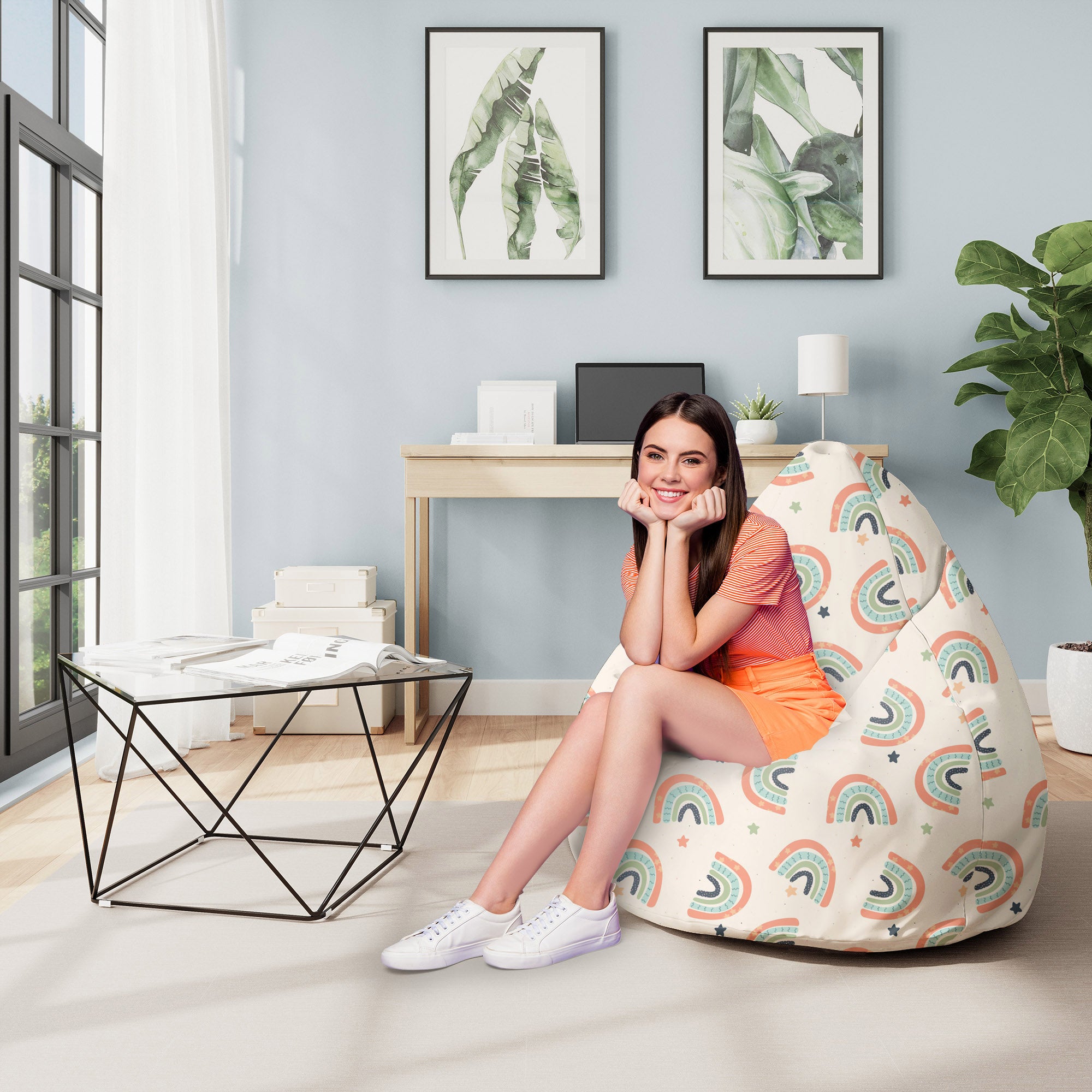 Puf Birnenform Boho Rainbow mit Sternen-M-Oxford