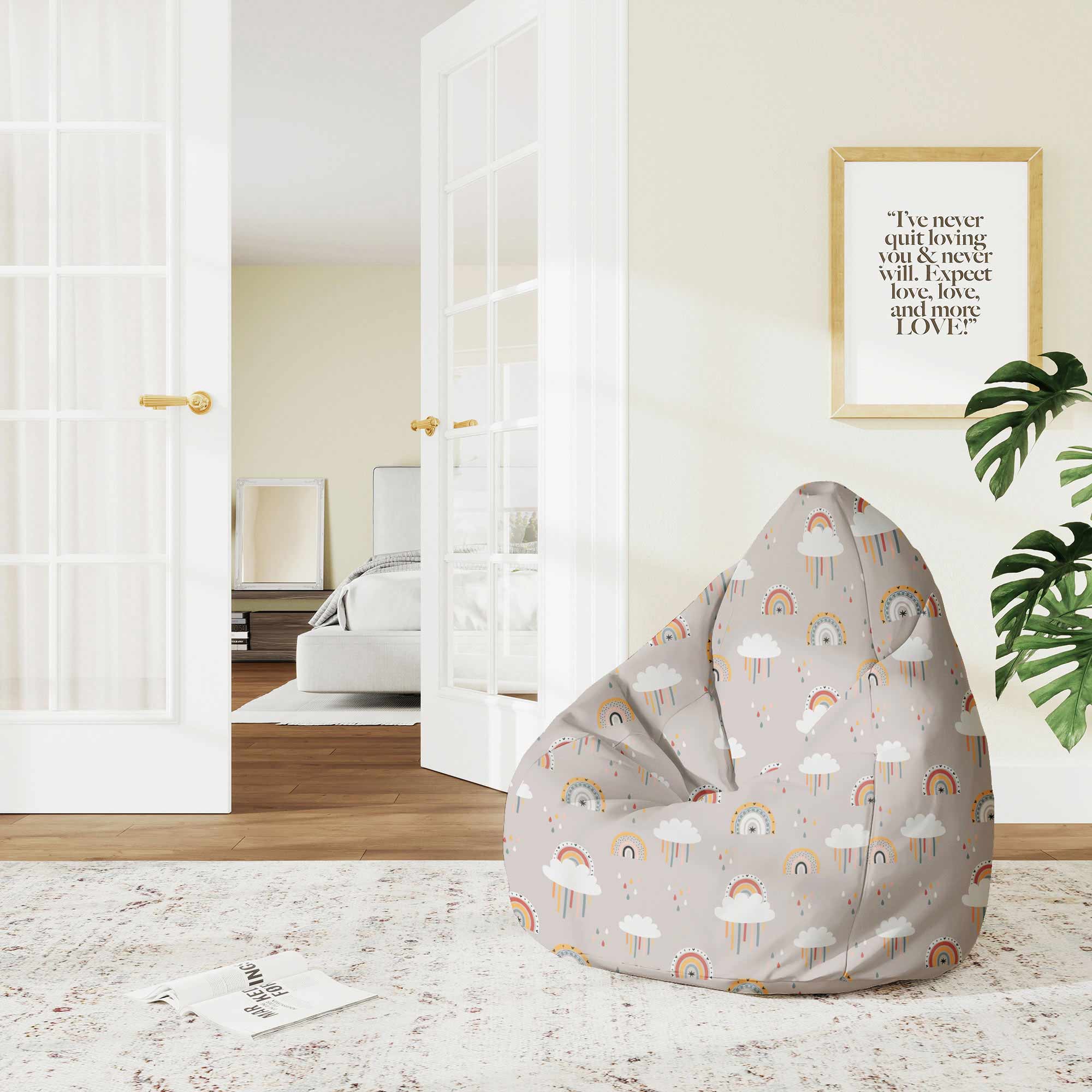 Pearshape Beige Rainbow-M Oxford Pouf
