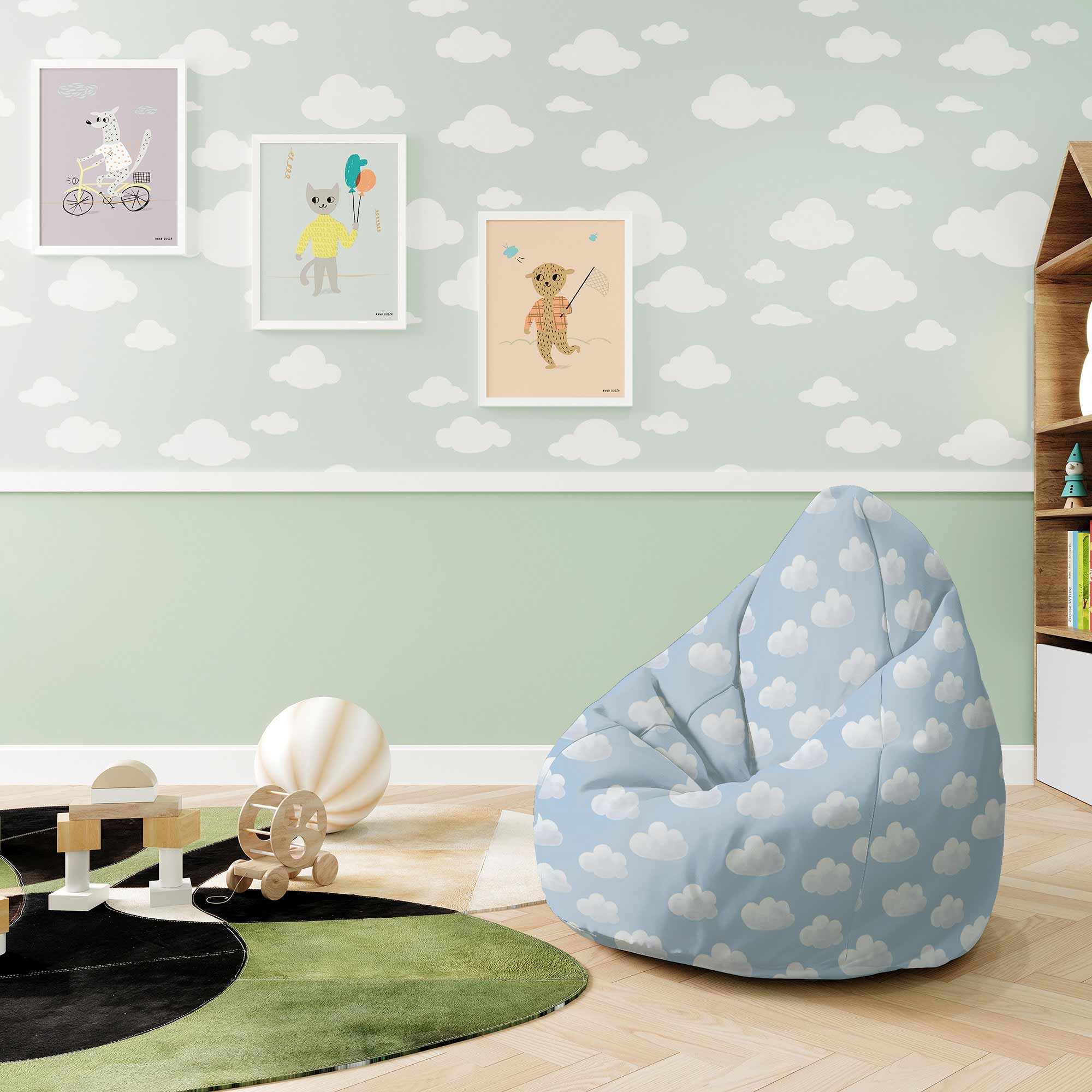 Puf Pearshape Blue Clouds-S-Velvet