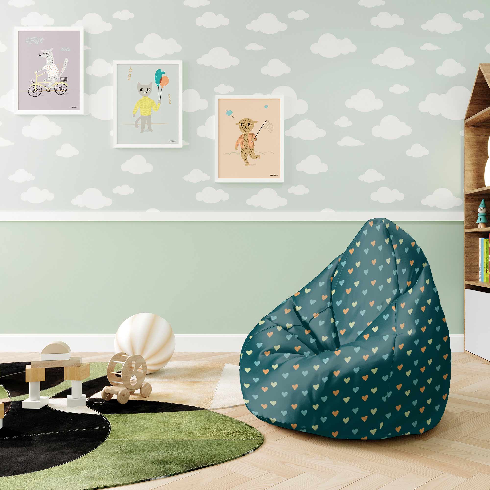 Pear-shaped Pouf Colorful Hearts-S-Oxford