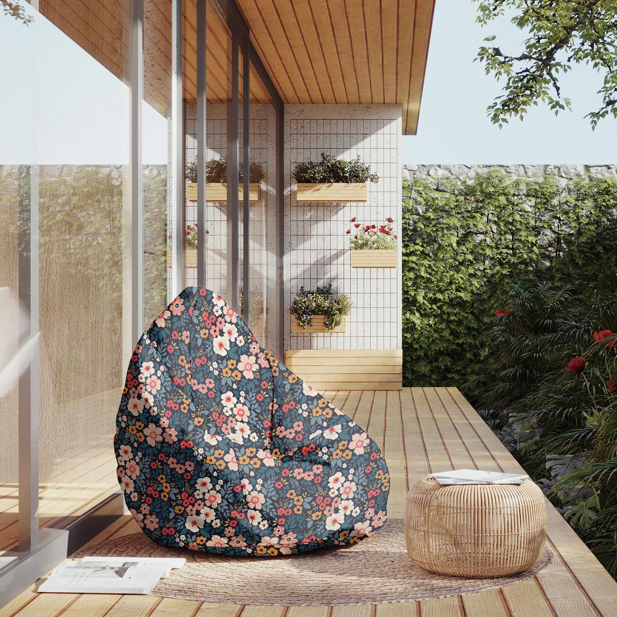 Puf Pearshape Bunte Blumen-M-Oxford