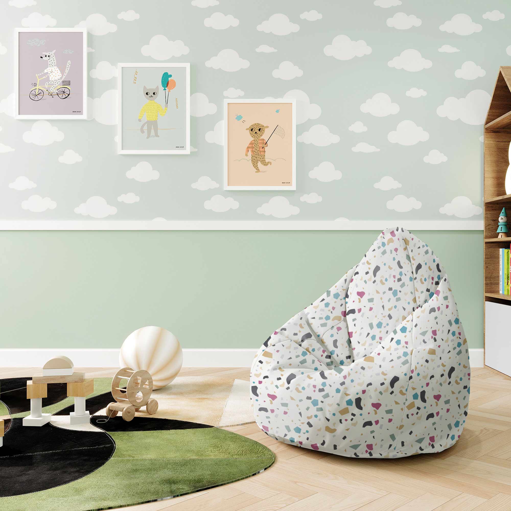 Pearshape Pouf Colorful Terrazzo-S-Velvet