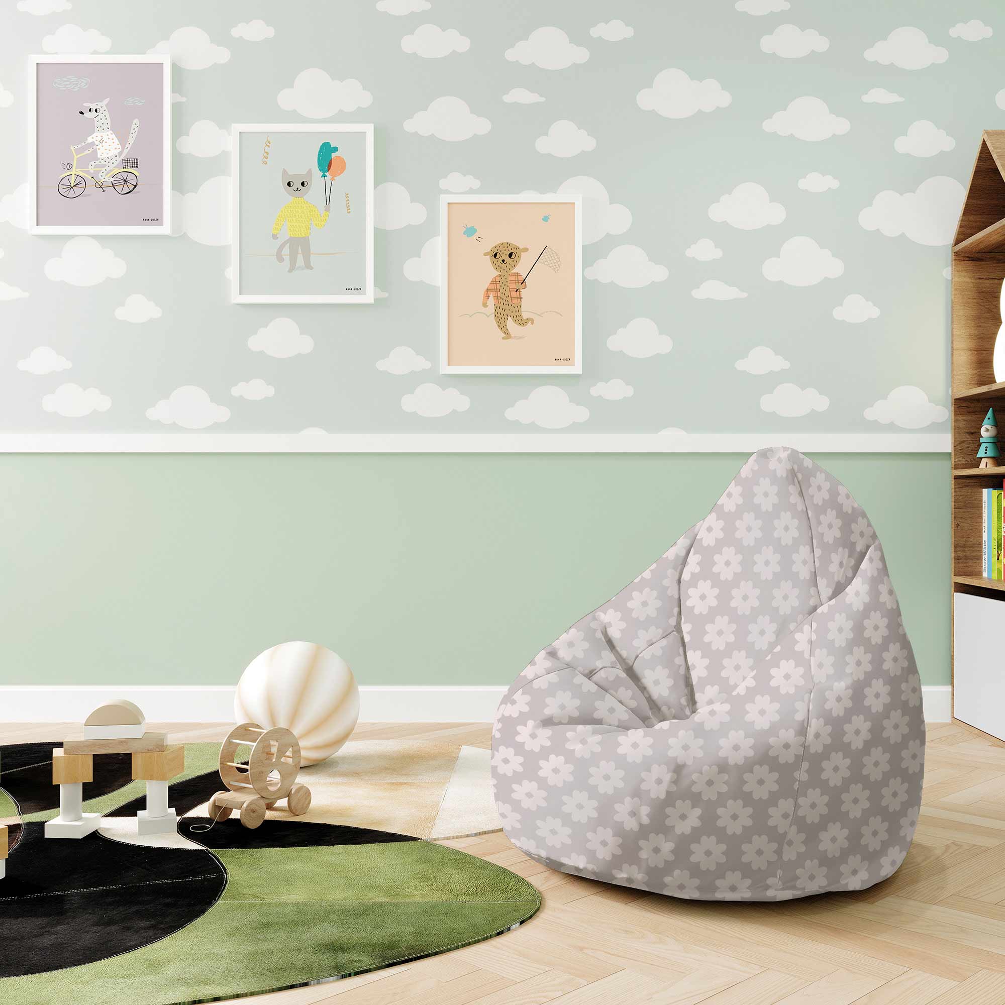 Puf Pearshape Gänseblümchen auf Grau