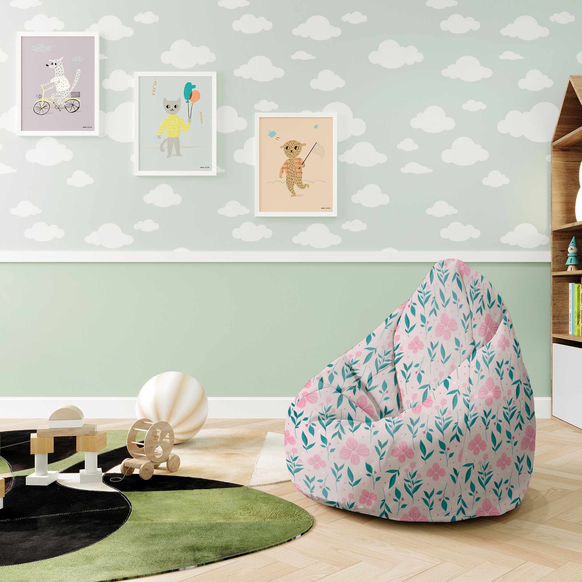 Puf Pearshape Delicate Pink Flowers-M-Oxford