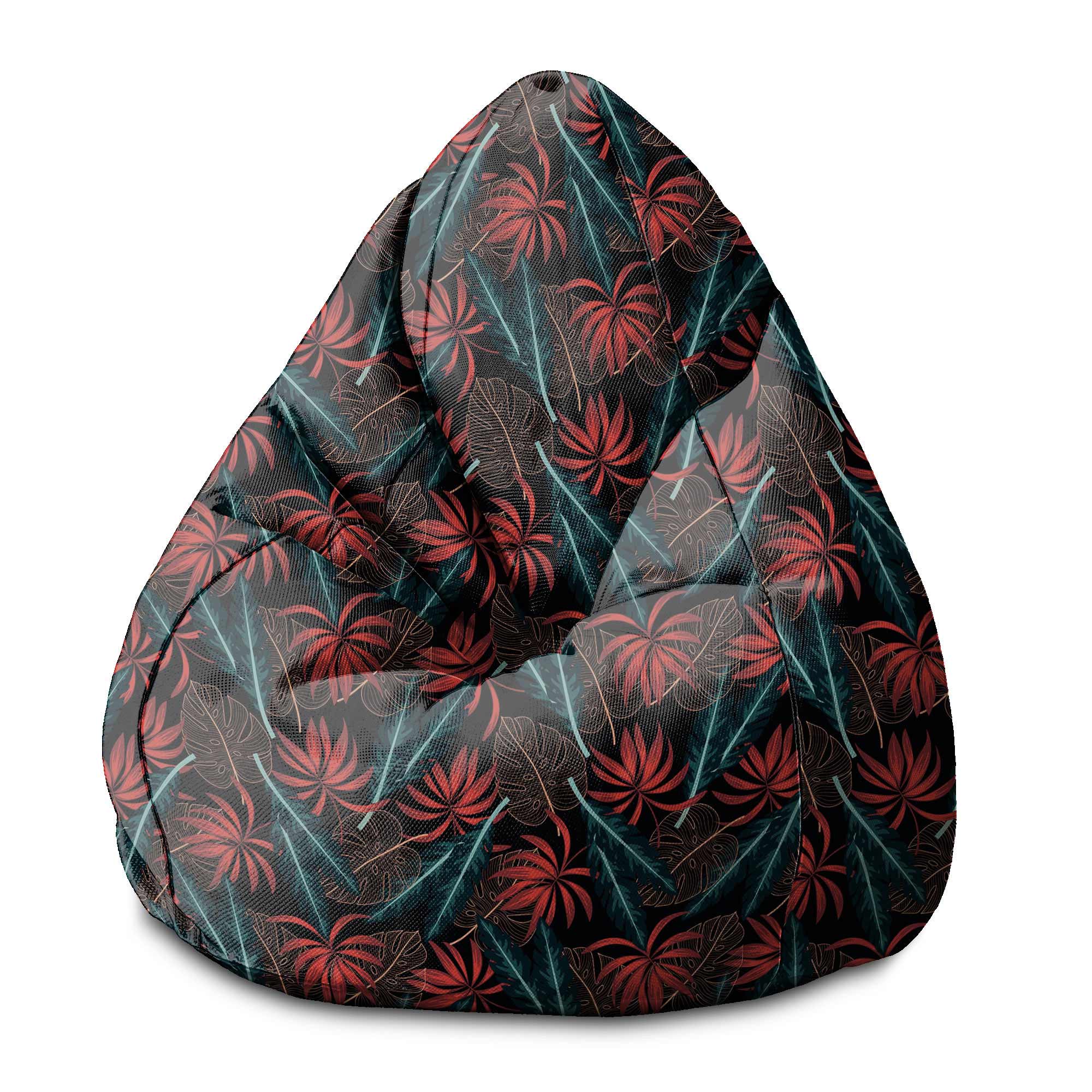 Pearshape Pouf Exotic Leaves on Dark-S-Oxford