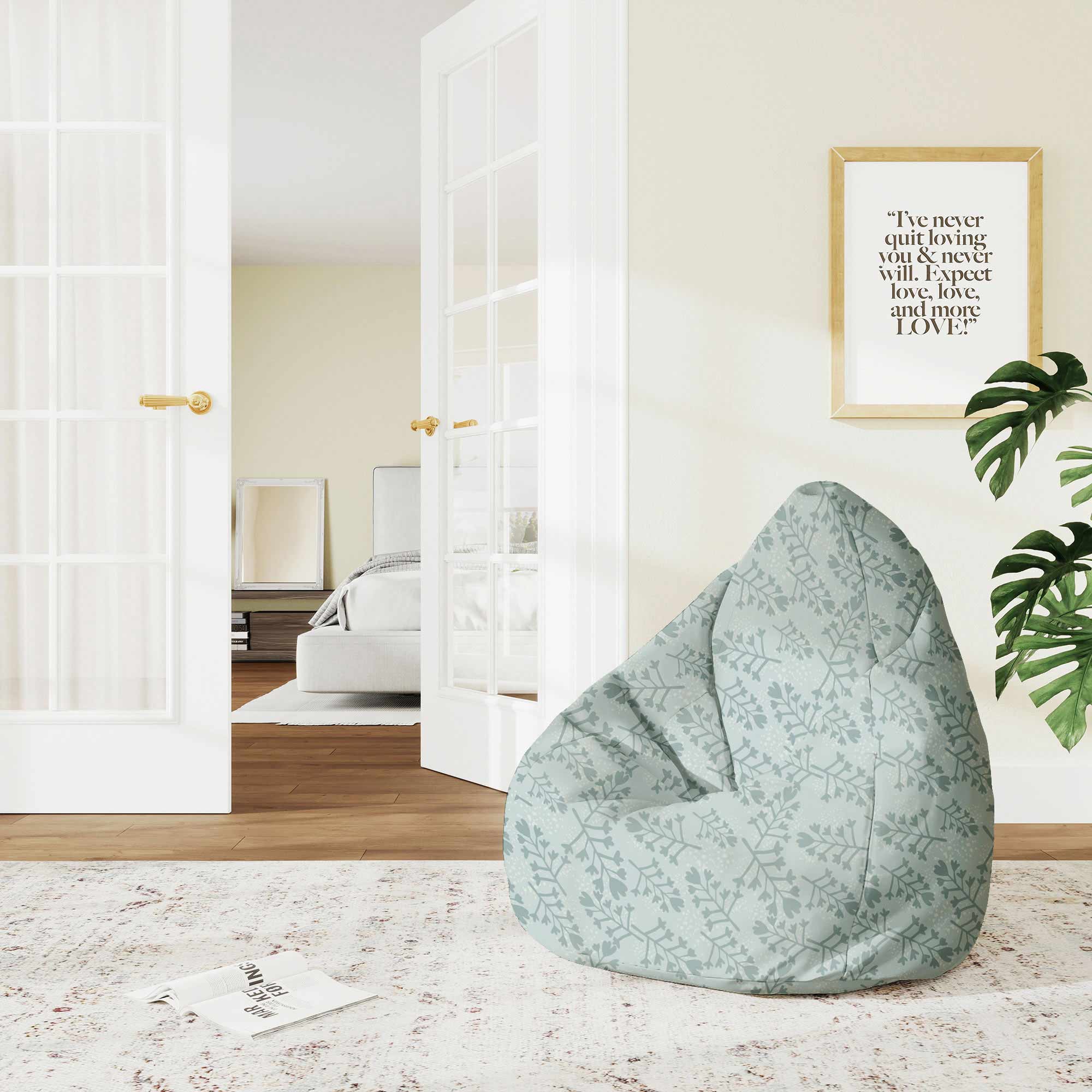 Pearshape Flowers and Branches Pattern Pouf-M-Oxford