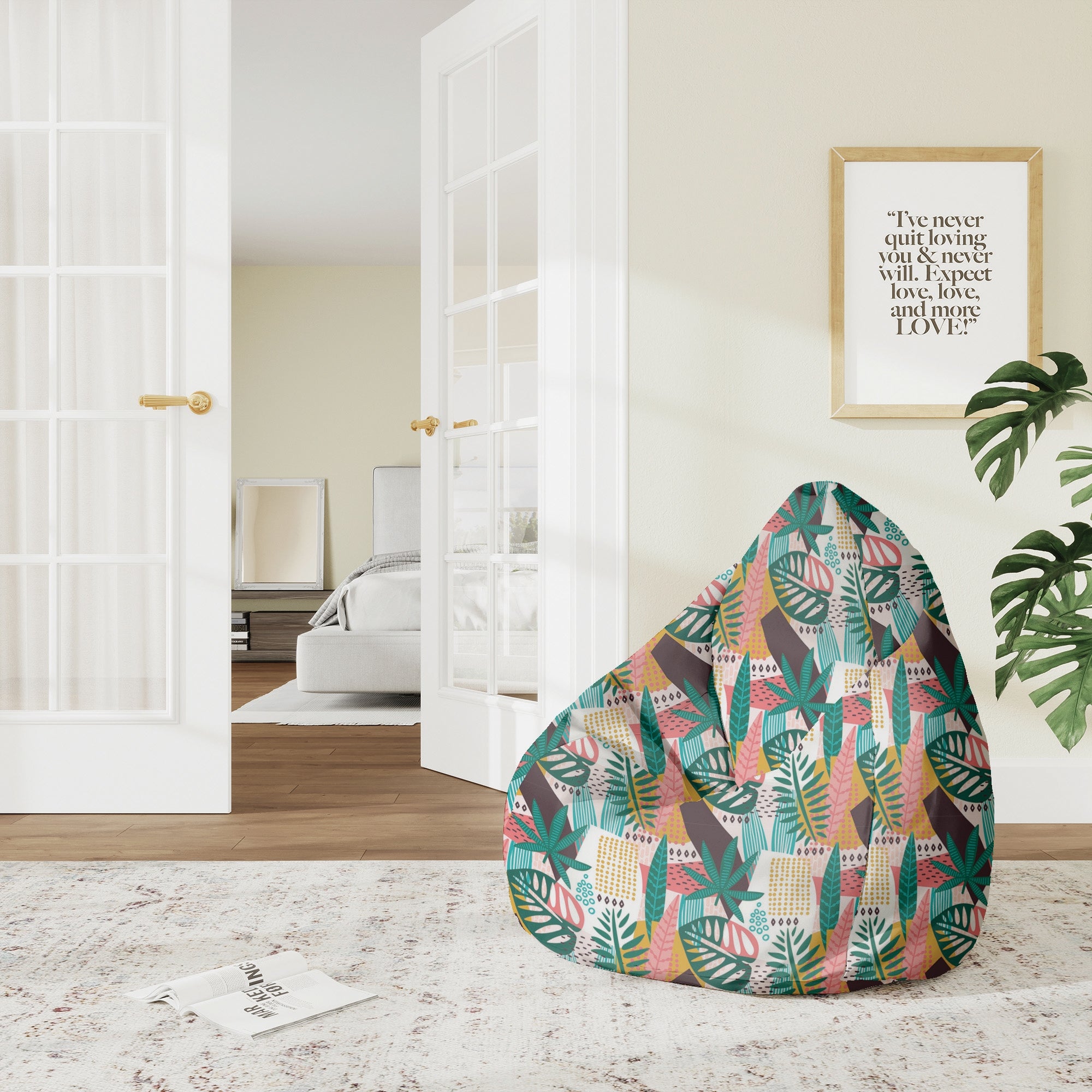 Sitzpouf Birnenform Abstrakte Monstera-M-Samt