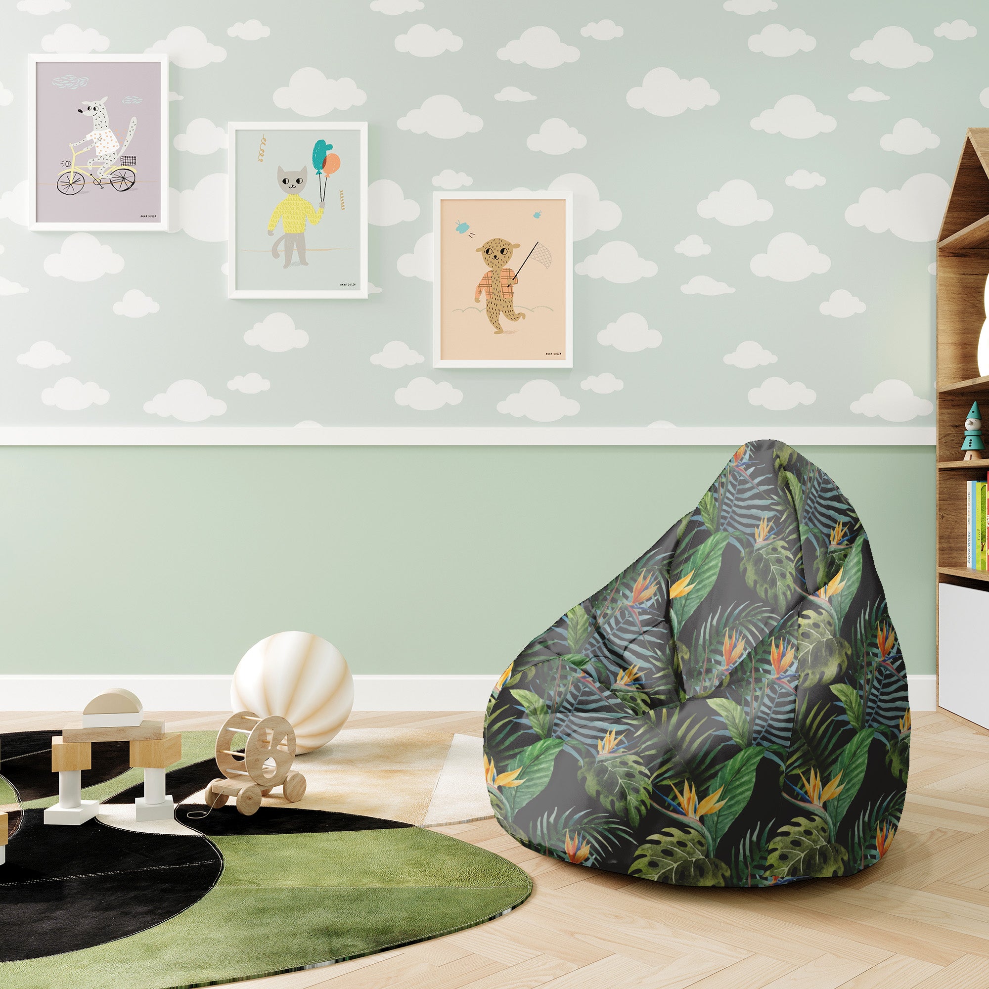 Sitzpouf Birnenform Aquarell auf Schwarz