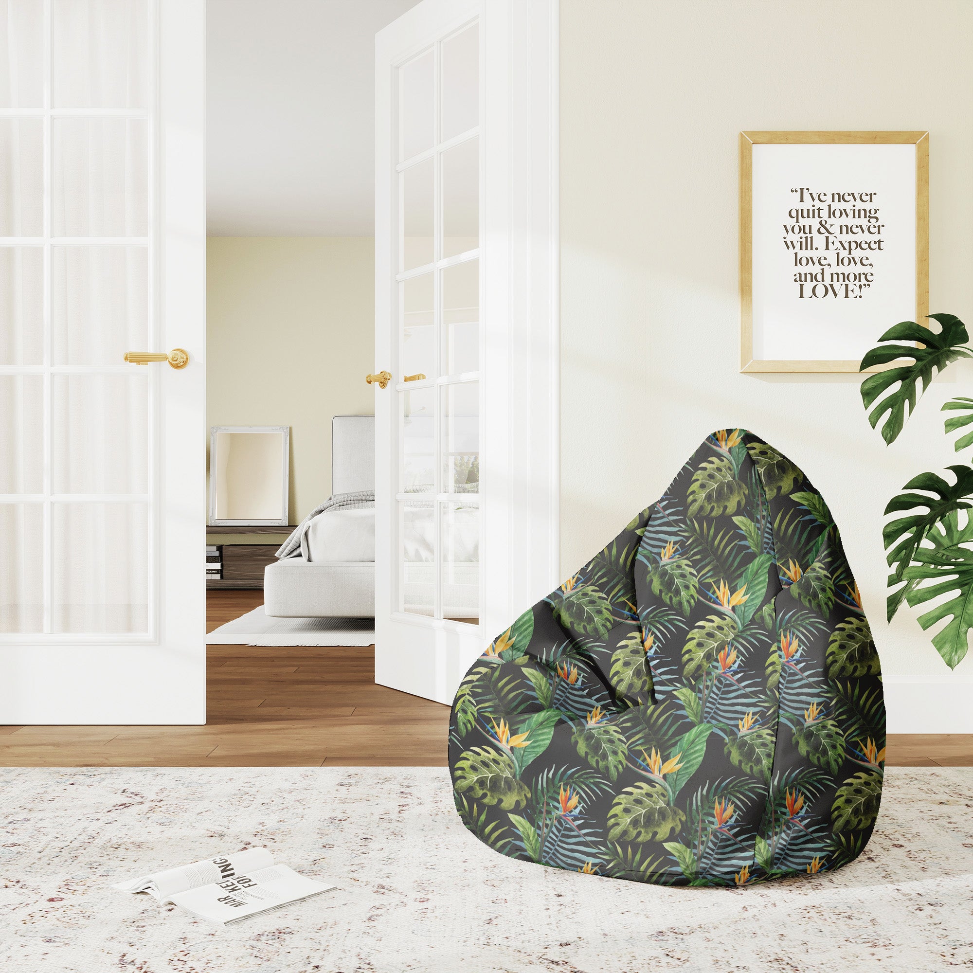Sitzpouf Birnenform Aquarell auf Schwarz-M-Samt