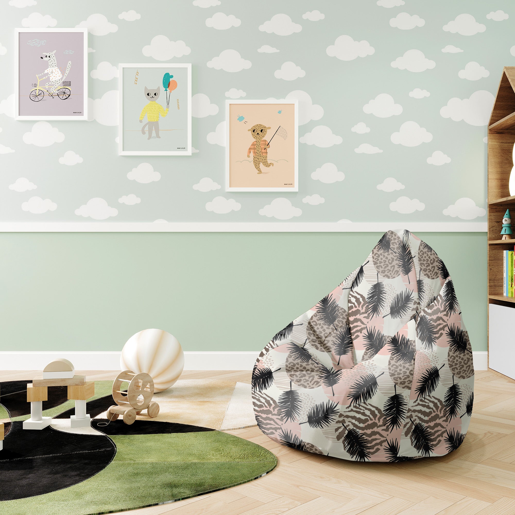 Sitzpouf Birnenform Tier- und Tropisch Geometrisch