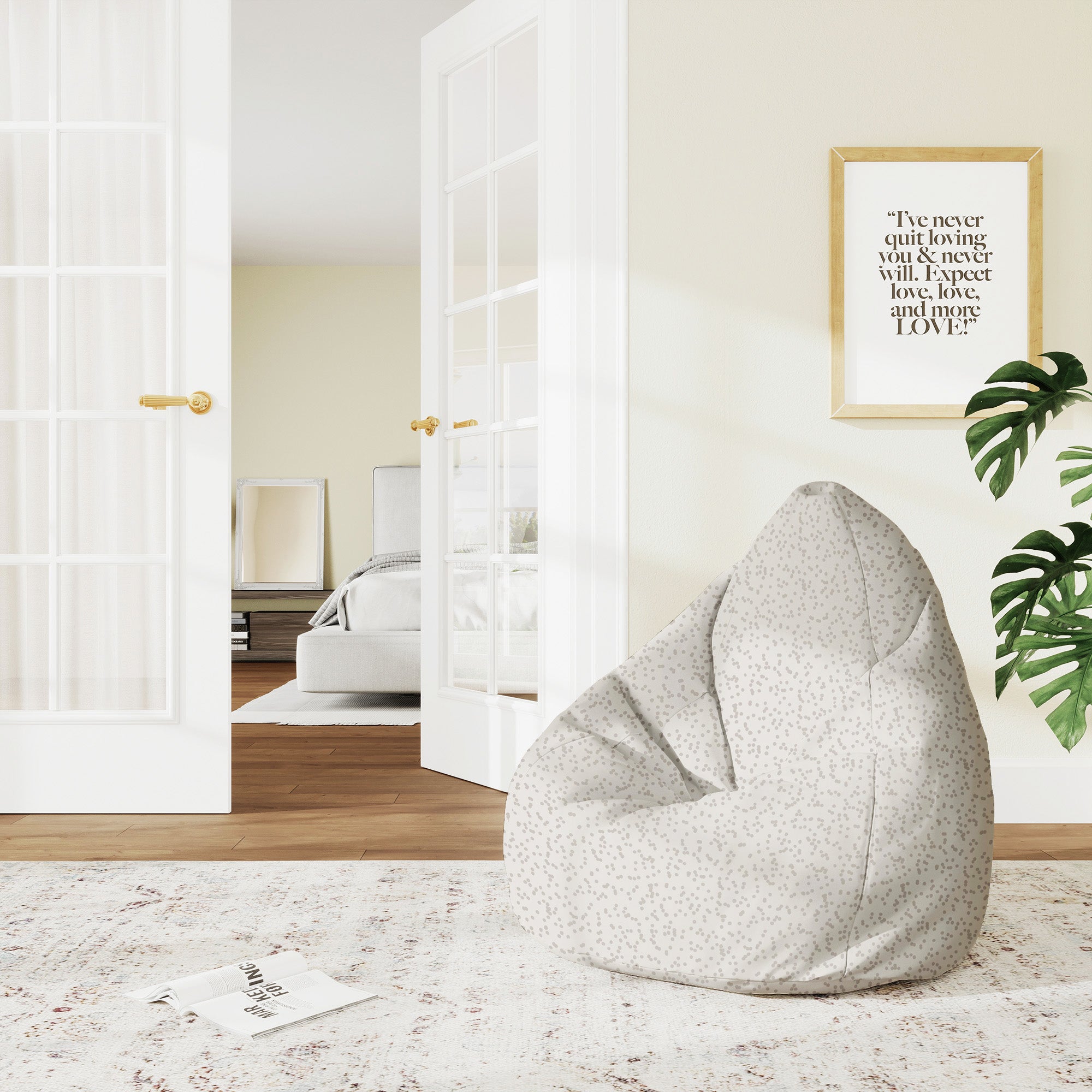 Puf Birnenform Beige Punkte-M-Samt