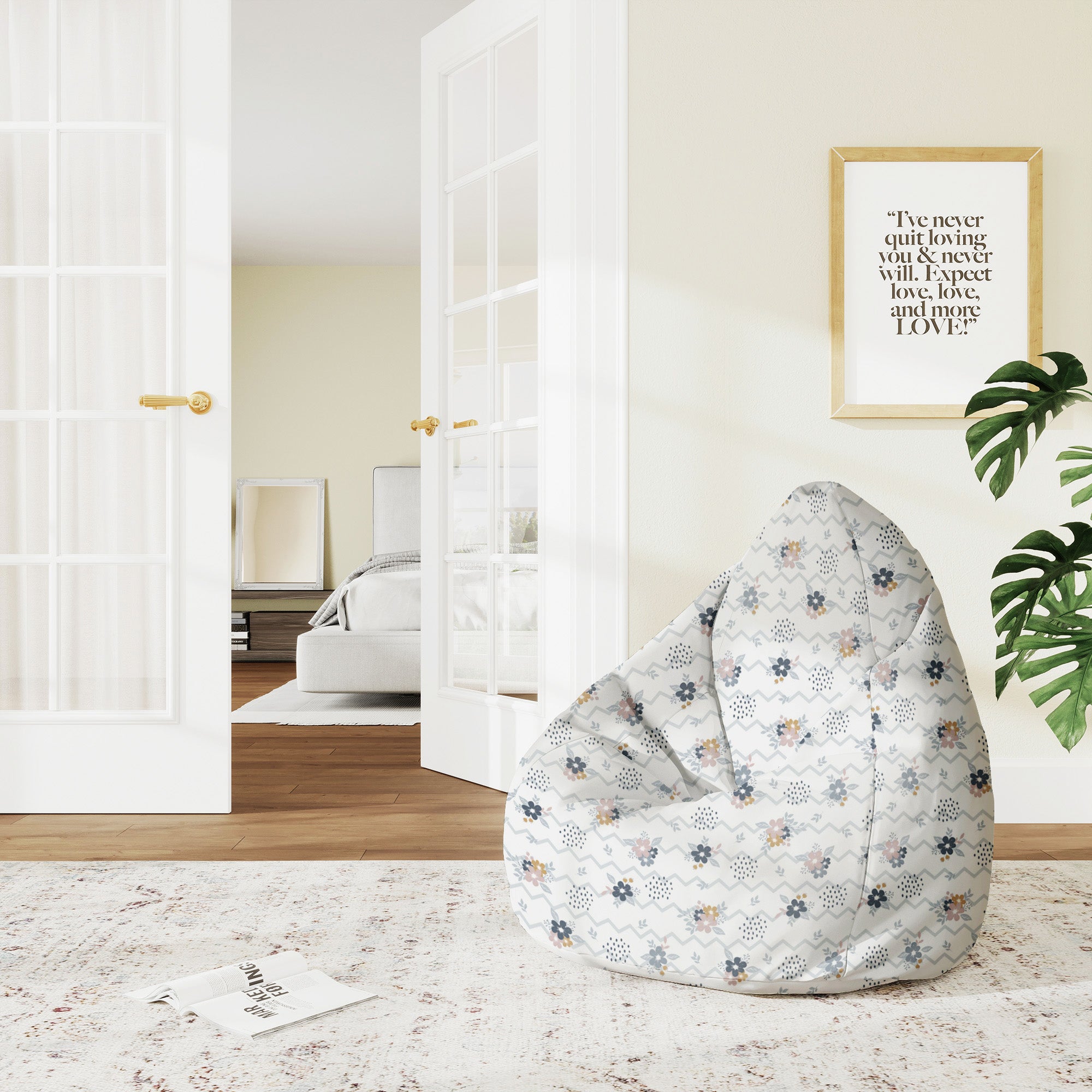Puf Birnenform Chevron und Blumen-M-Oxford