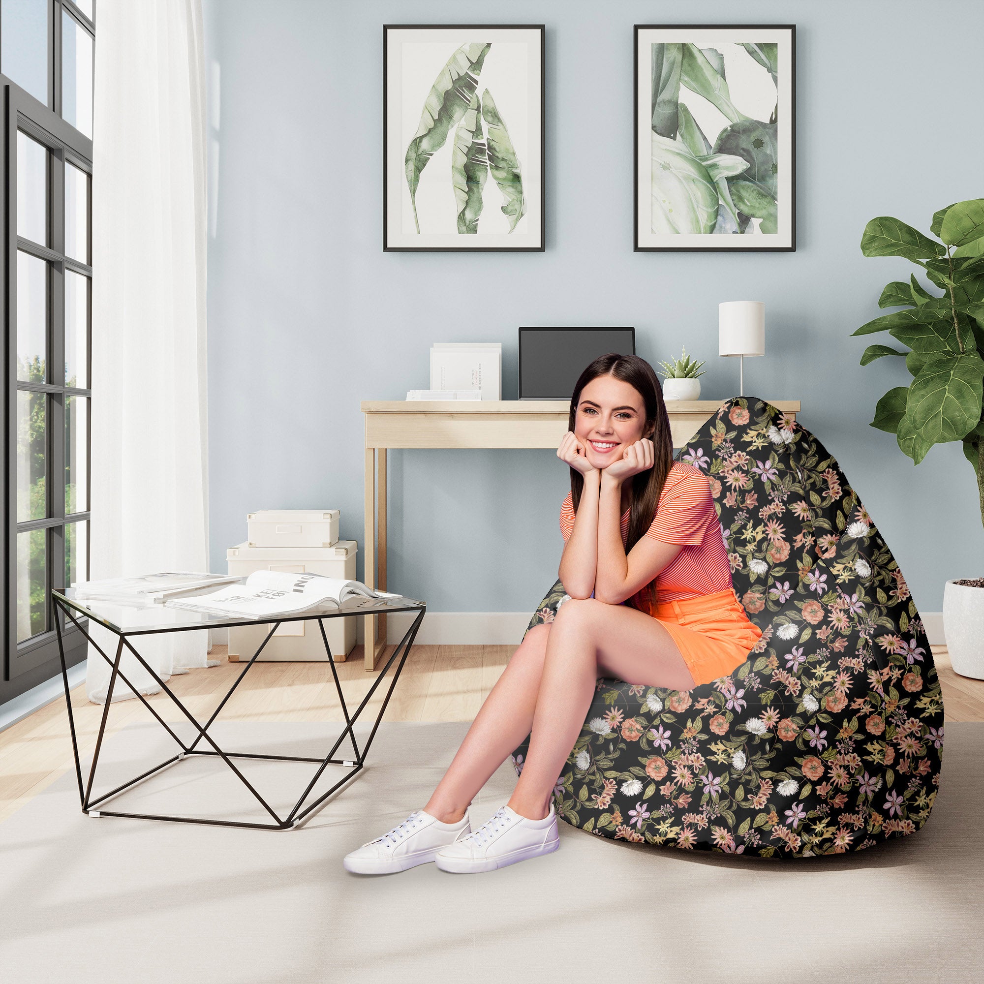 Puf Pearshape Dark Jungle Pattern-M-Oxford