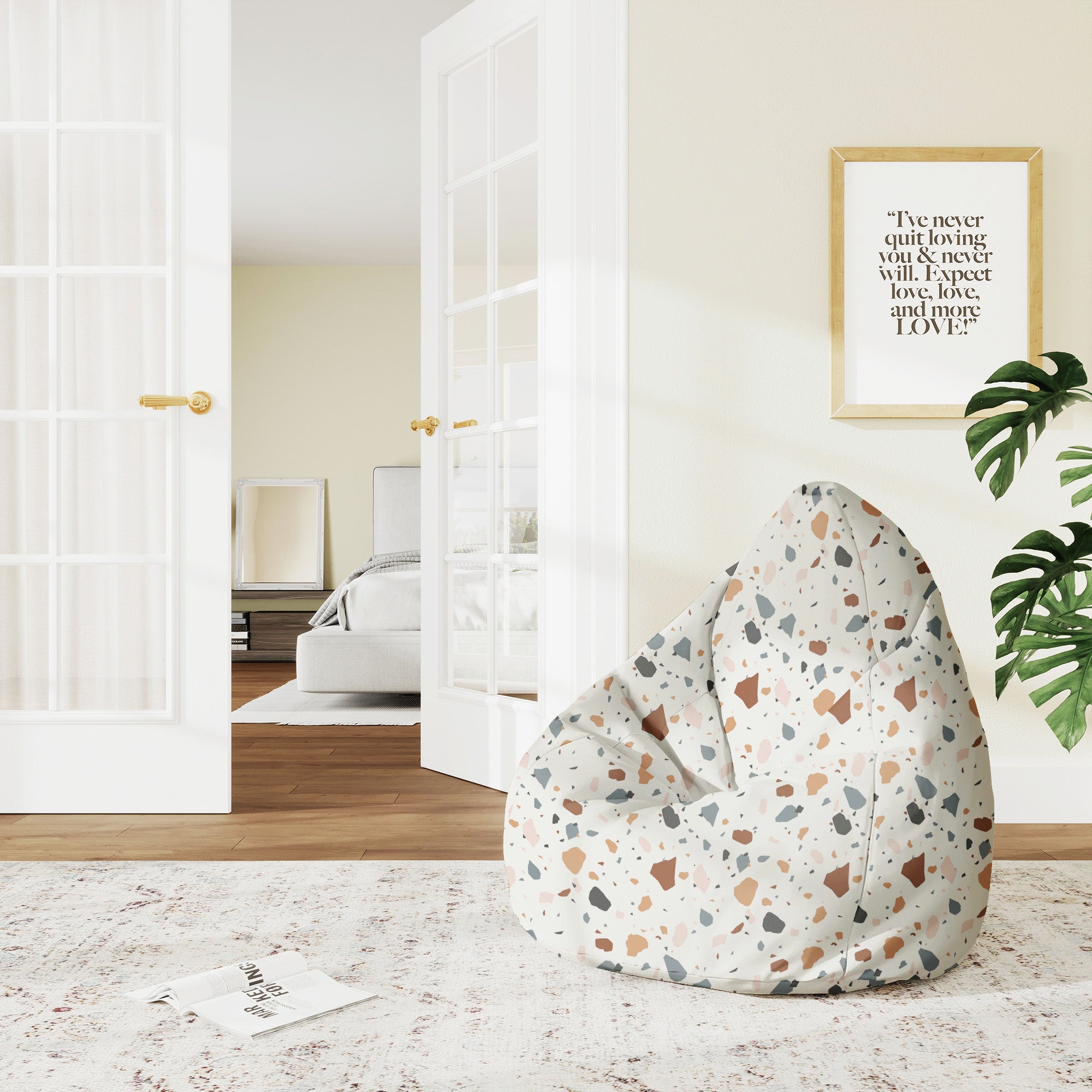 Pearshape Pouf Ecru Terrazzo-M-Velvet