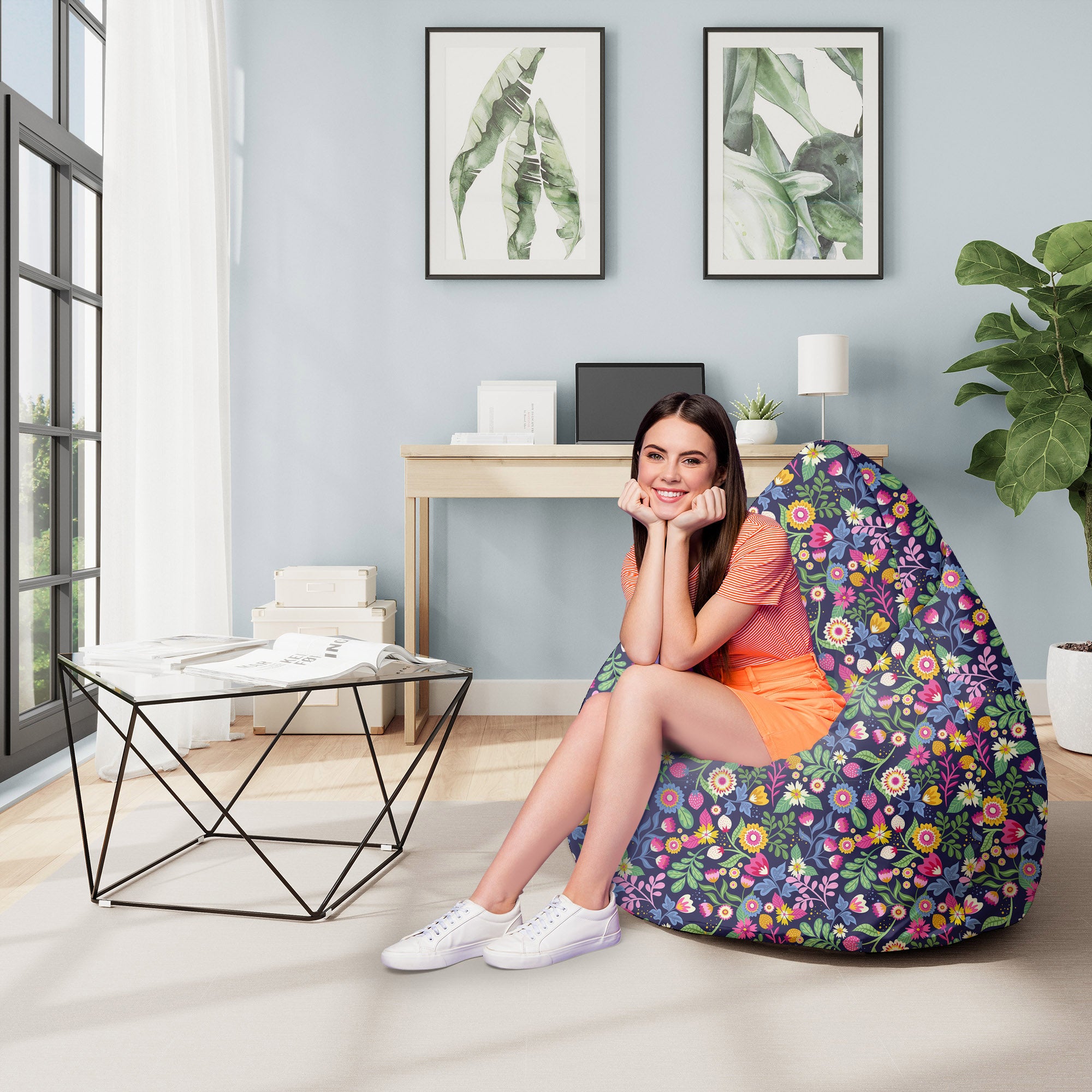 Puf Birnenform Exotisch Floral-M-Samt