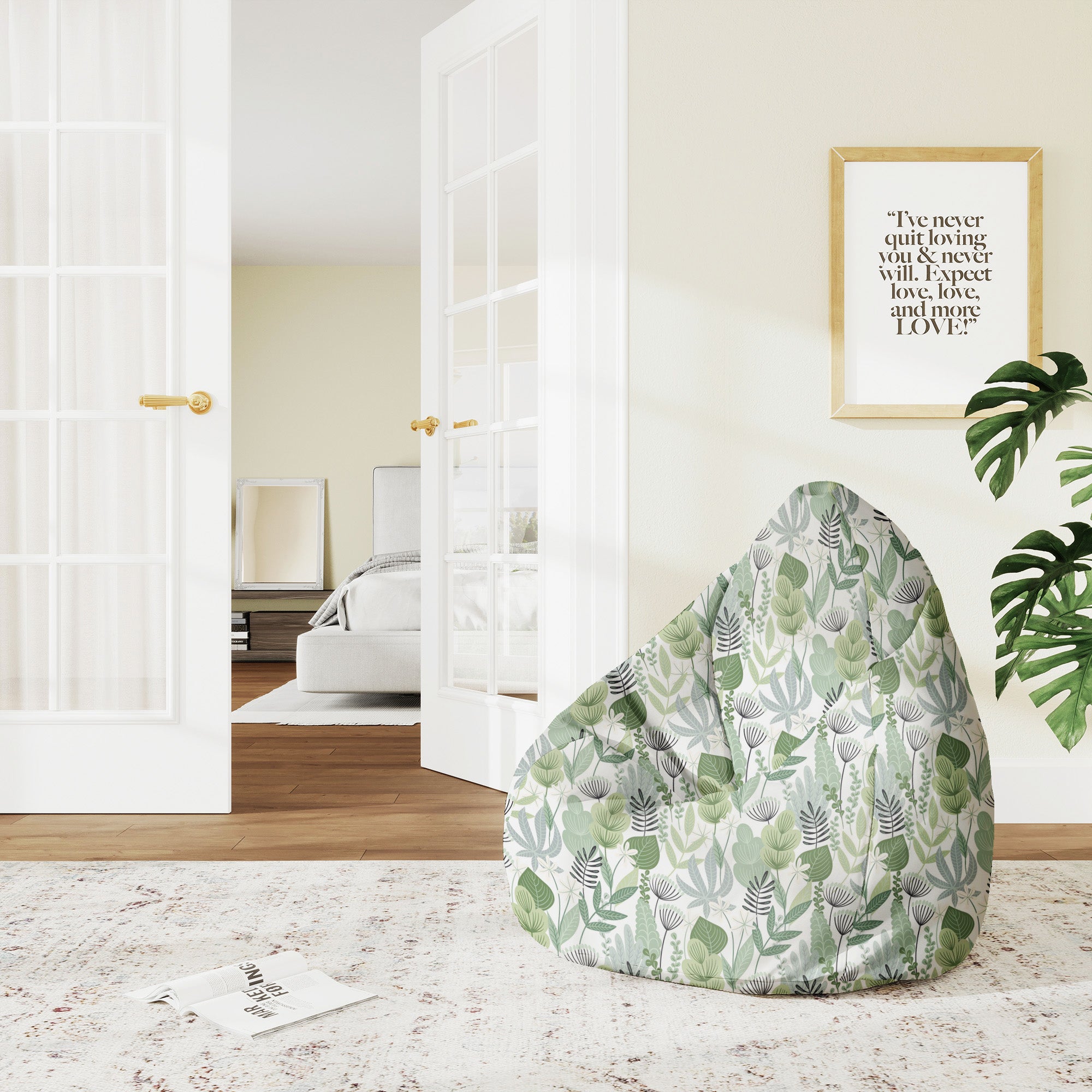 Puf Pearshape Blumen und Gras-M-Oxford