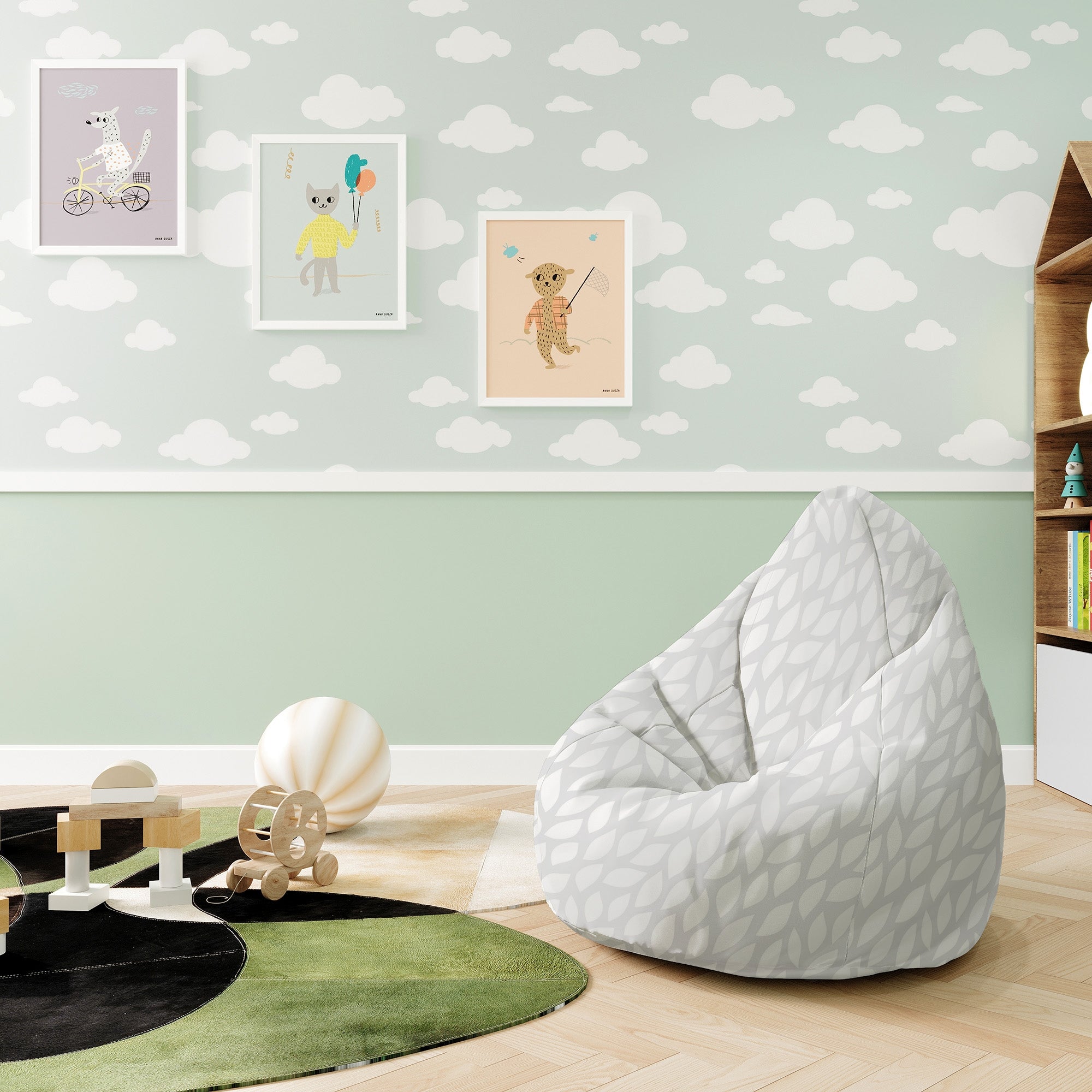 Puf Pearshape Graue Abstrakte Blätter