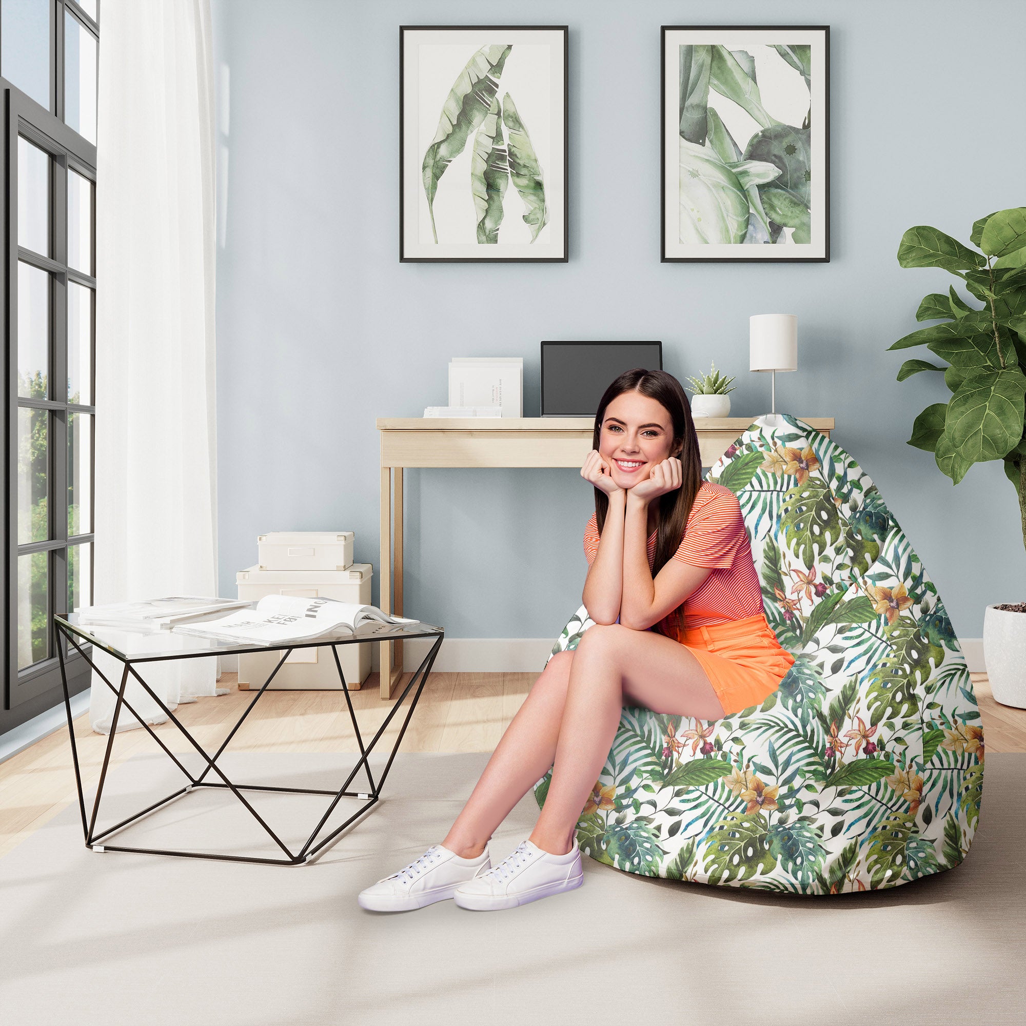 Pearshape Pouf Floral Watercolor-M-Velvet
