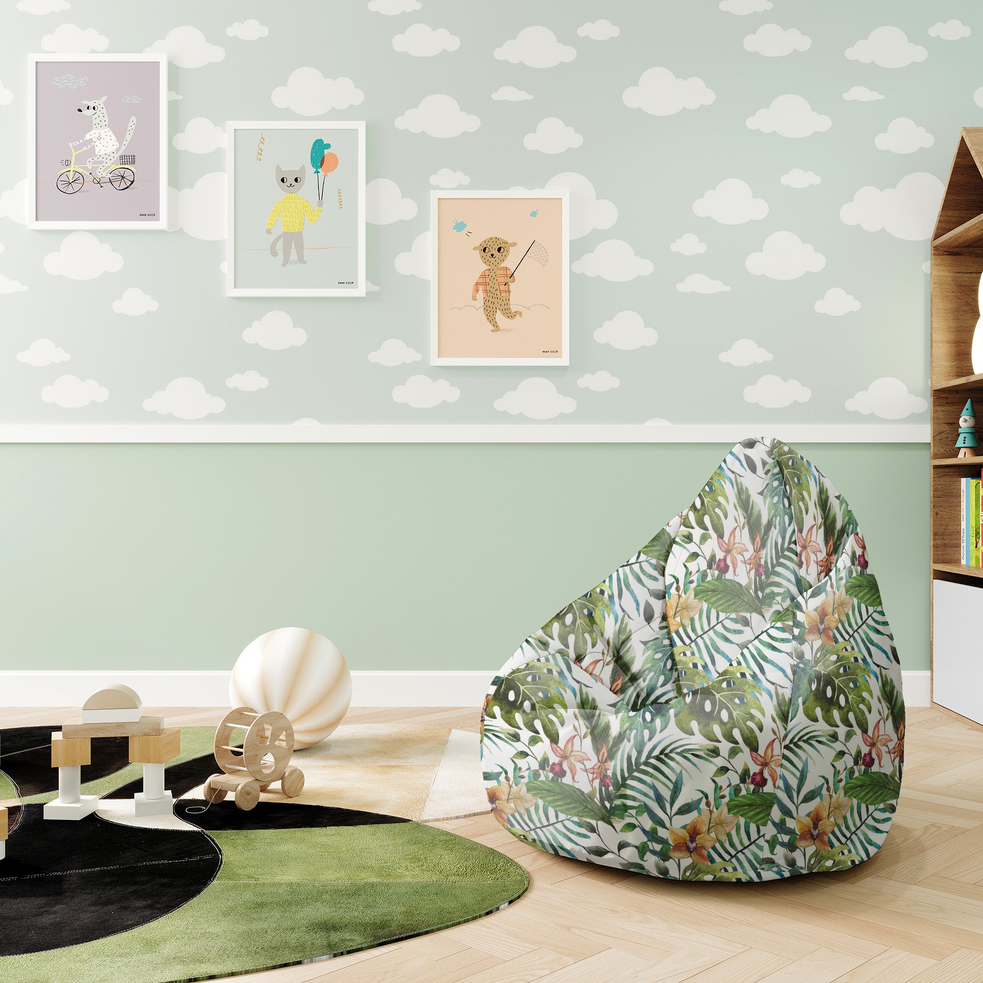 Pearshape Pouf Floral Watercolor-S-Velvet