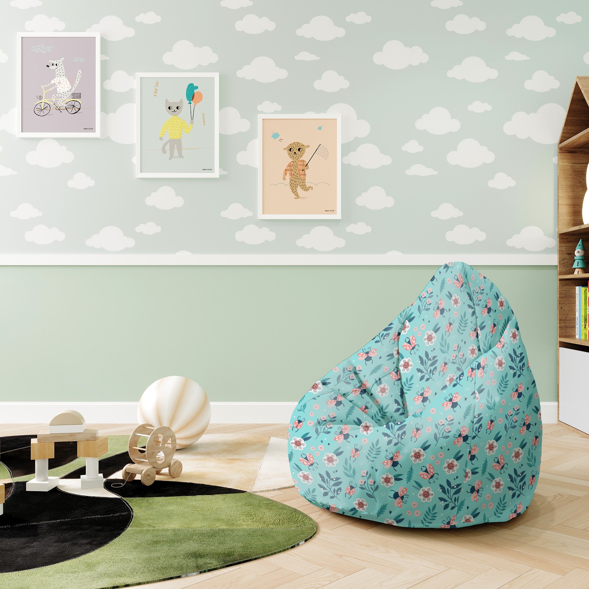 Puf Pearshape Ladybugs and Flowers-S-Velvet
