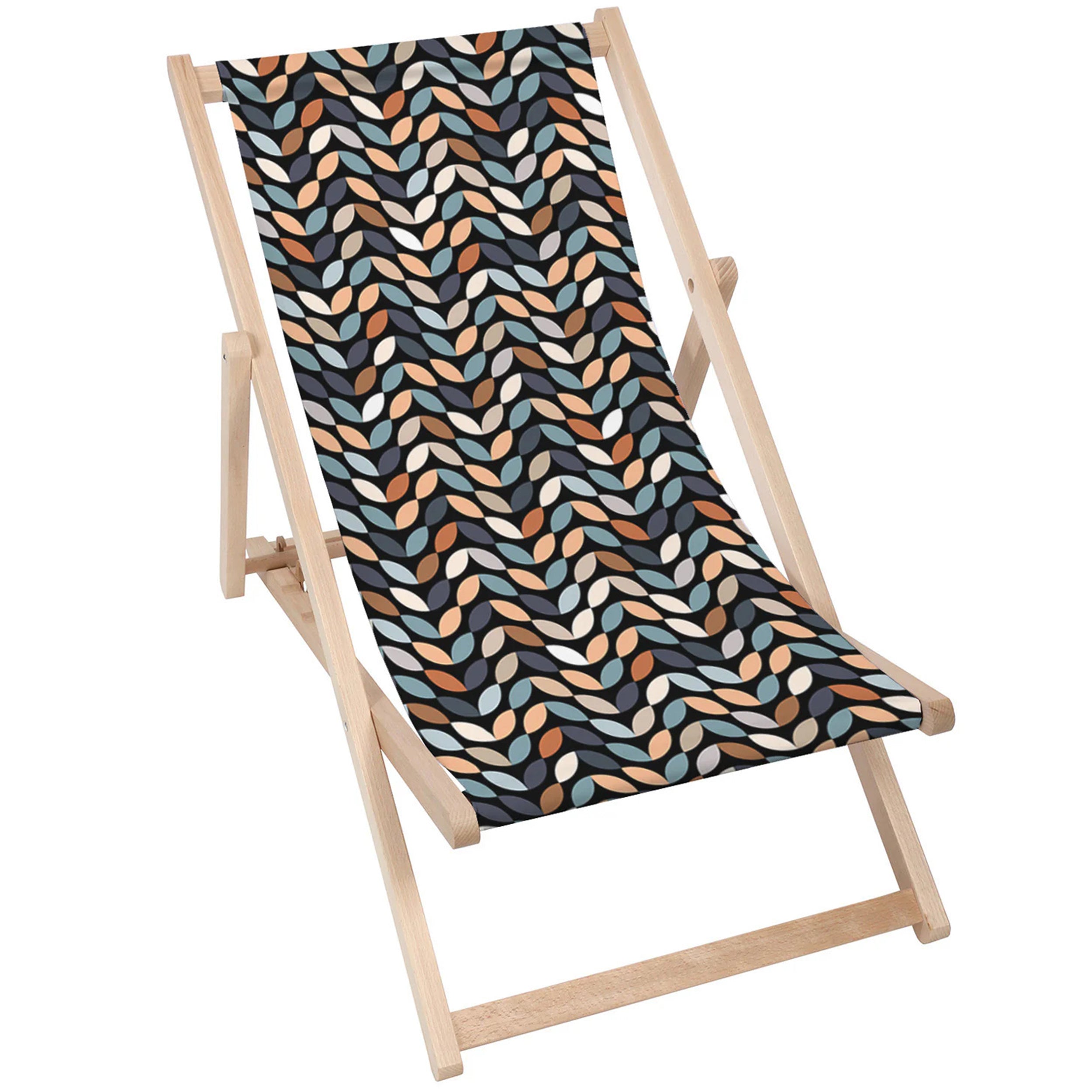 Holzliegestuhl Retro schwarze Blätter