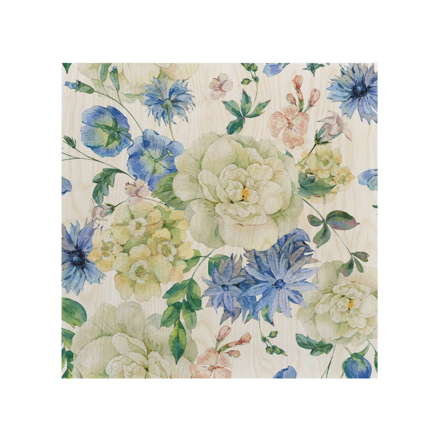 Holztisch Blau Wilde Blumen