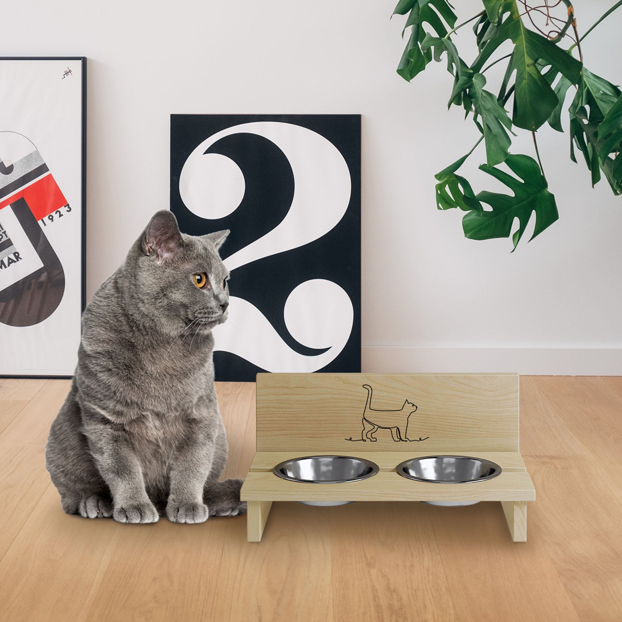Cat Bowl Stand Lines Cat-L
