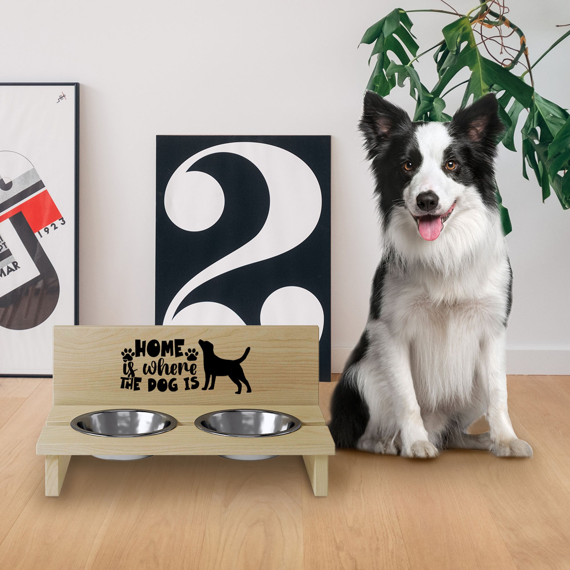 Dog Bowl Stand Home is Where the Dog Is-L