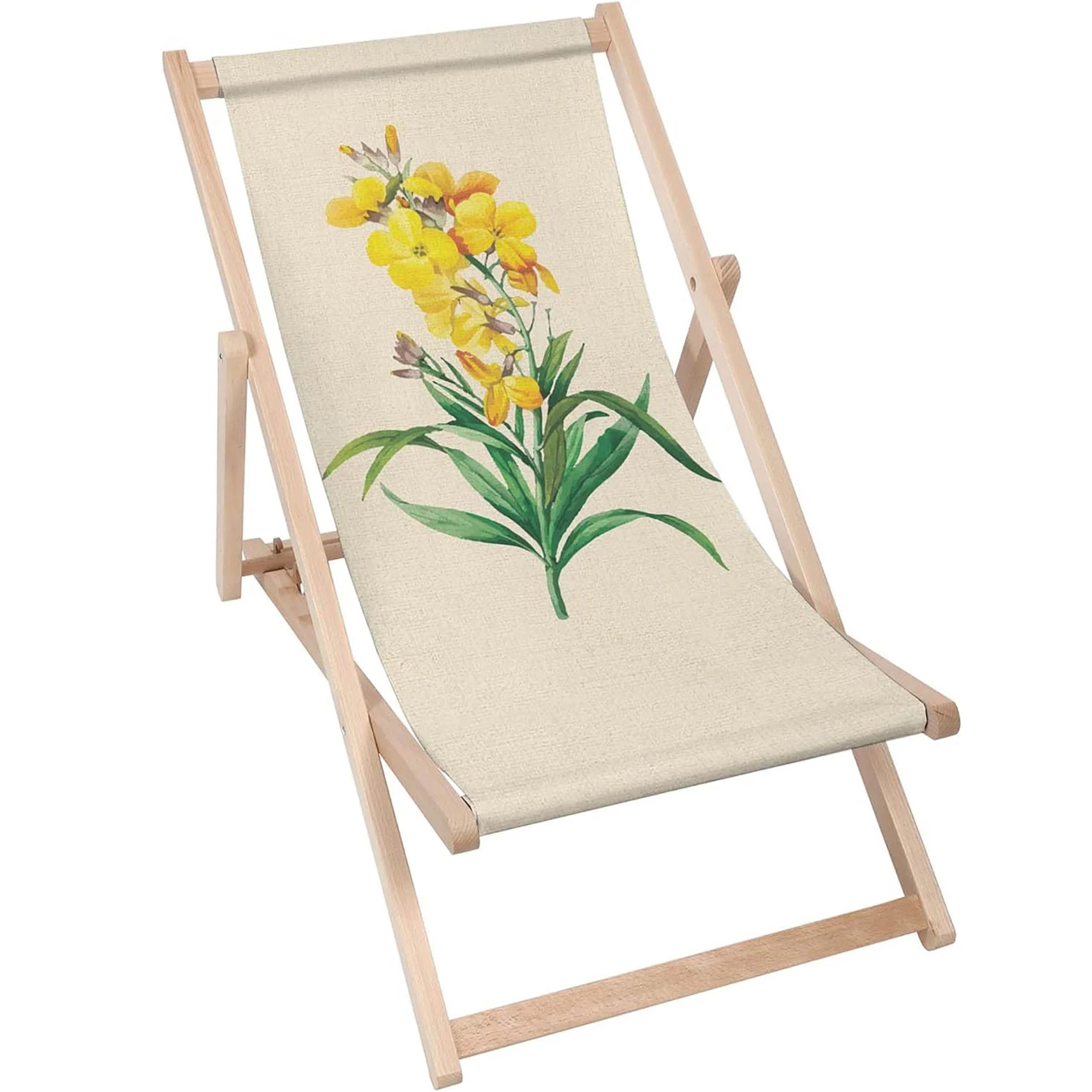 Holzliegestuhl Vintage Gelbe Blumen