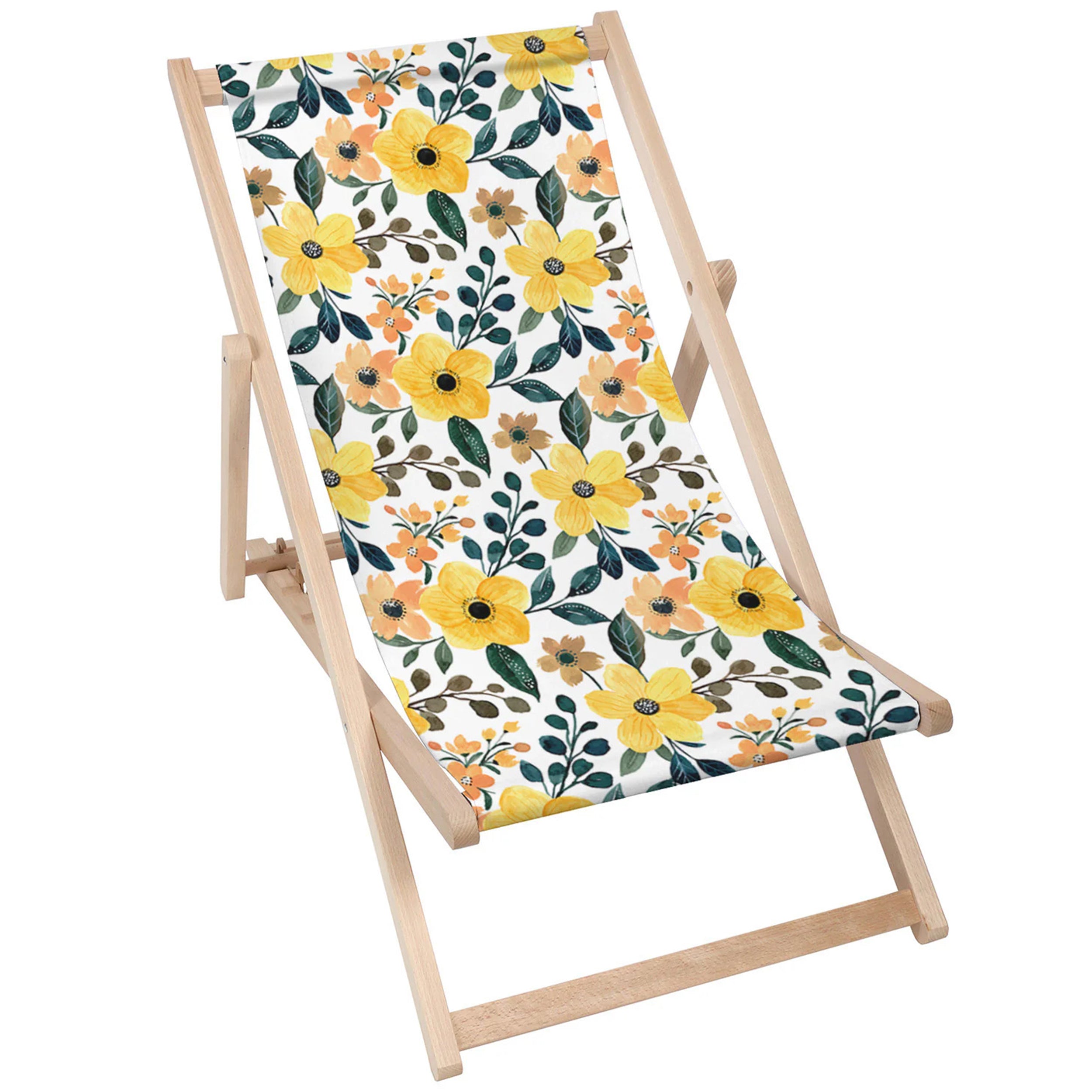 Holzliegestuhl Gelbe florale Aquarellmalerei