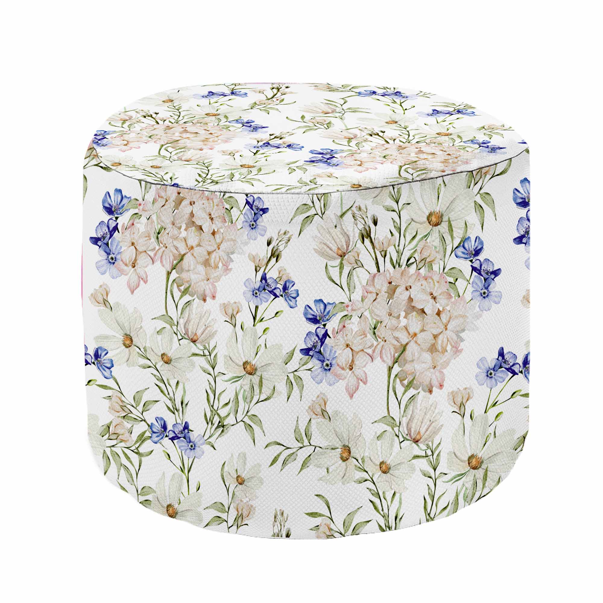 Round Pouf Footstool Amazing Flowers