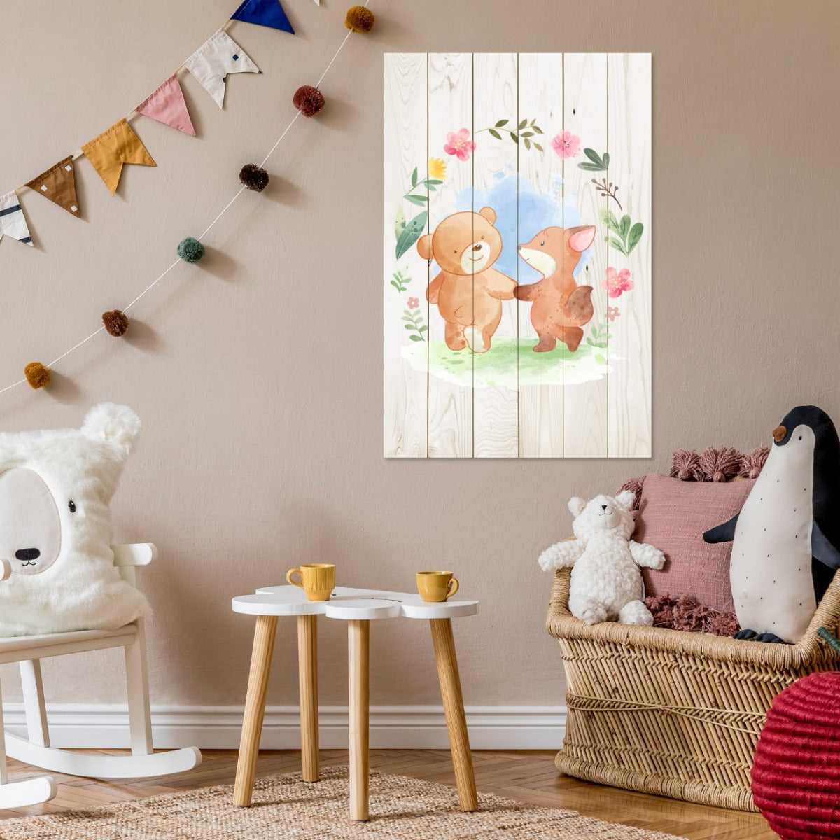 Bild Holz Tierfreunde in Blumen-20x30 cm