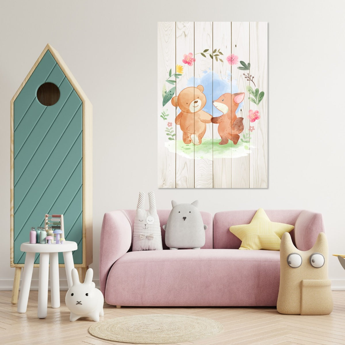 Bild Holz Tierfreunde in Blumen-40x60 cm