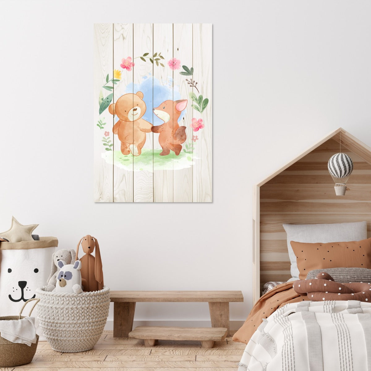 Bild Holz Tierfreunde in Blumen-30x40 cm