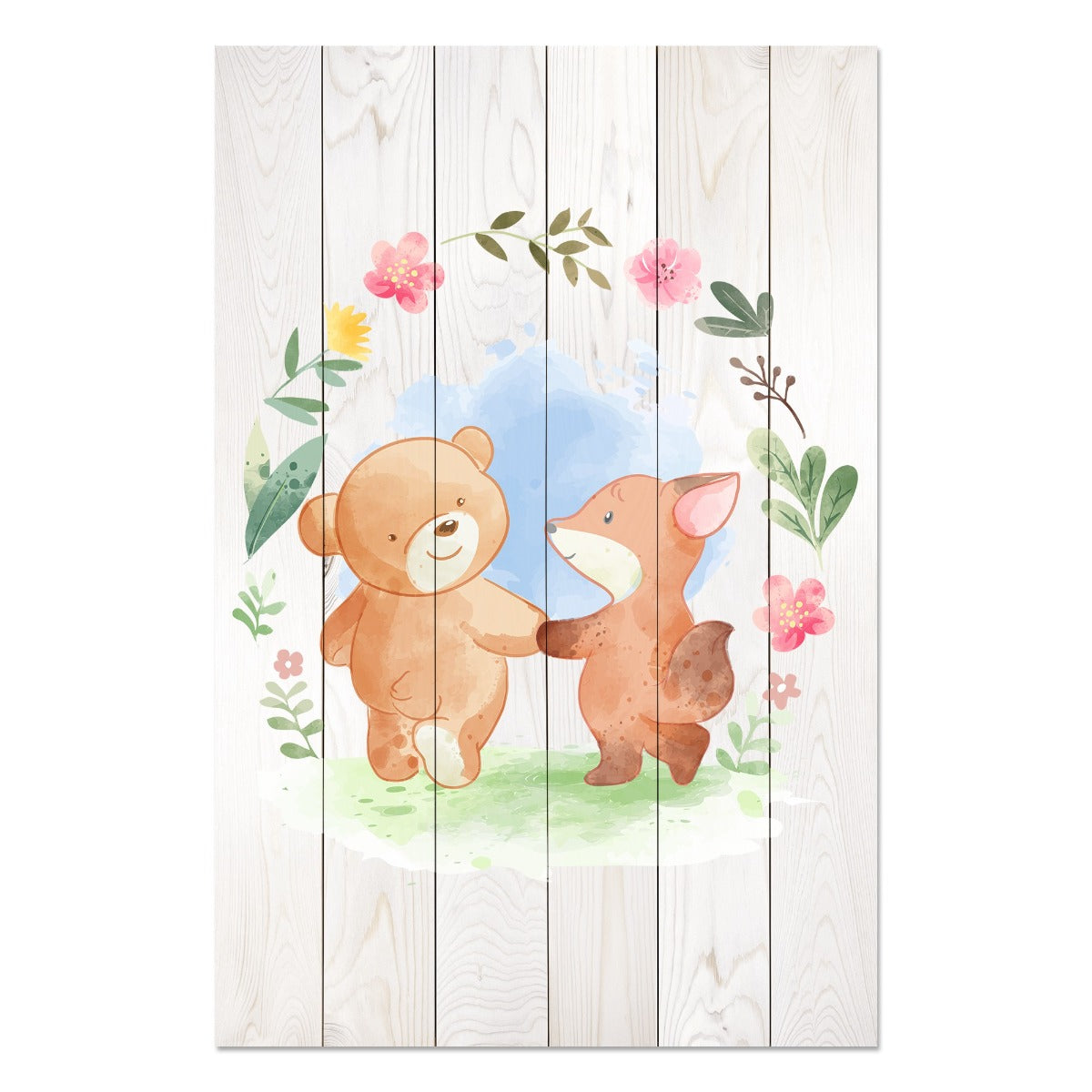 Obraz Wood Animal Friends in Flowers