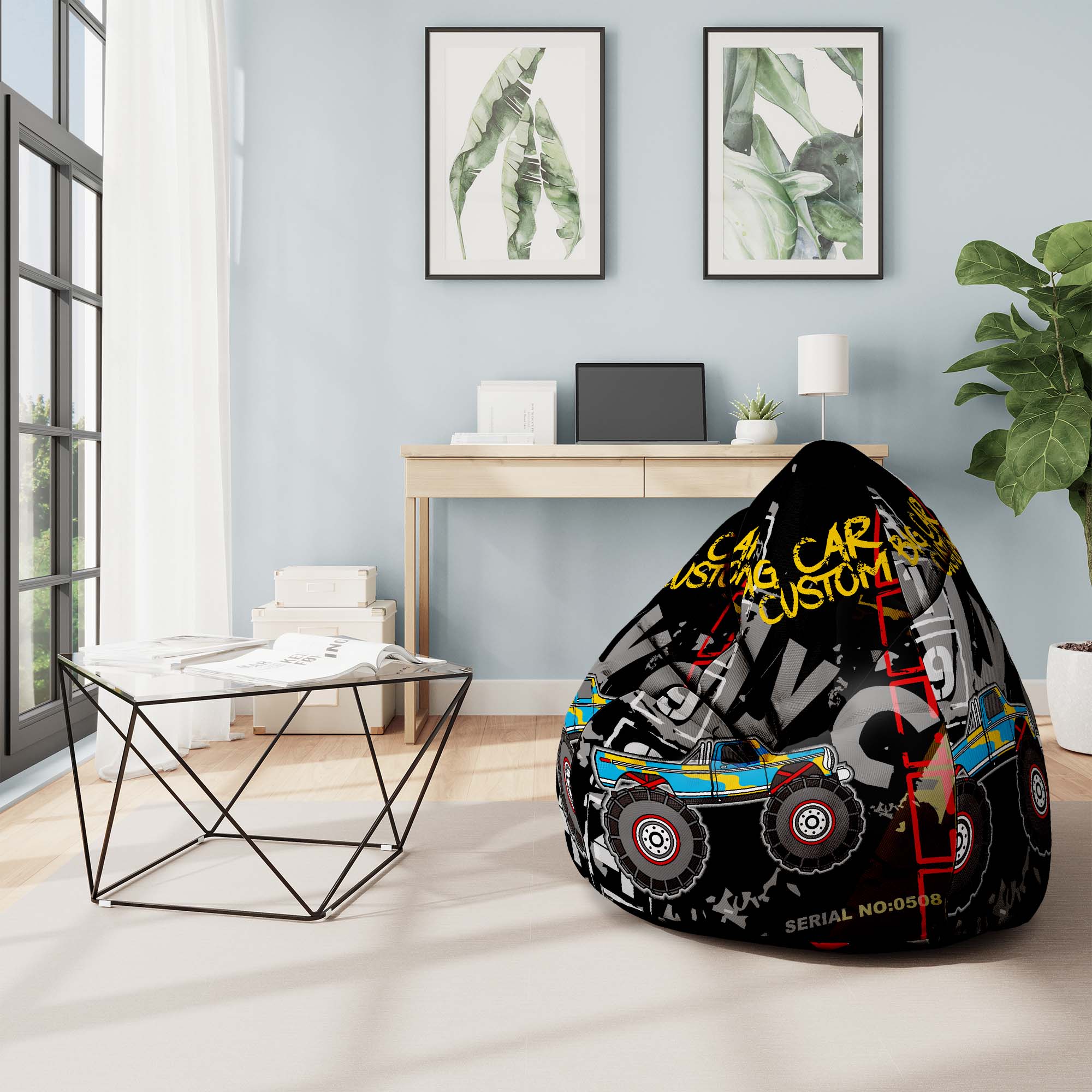 Sitzpouf Birnenform mit Fußstütze Army Car