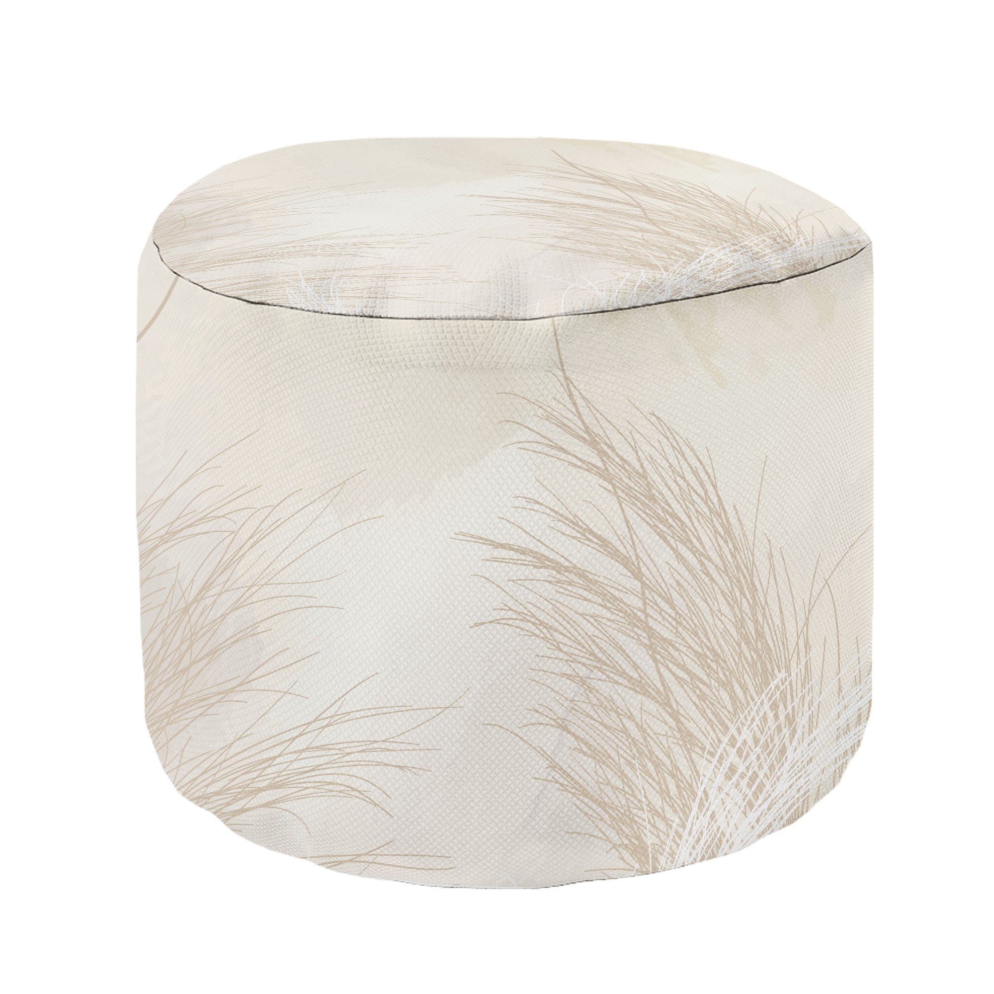 Round Pouf Footstool Beige Warm Pampas Grass